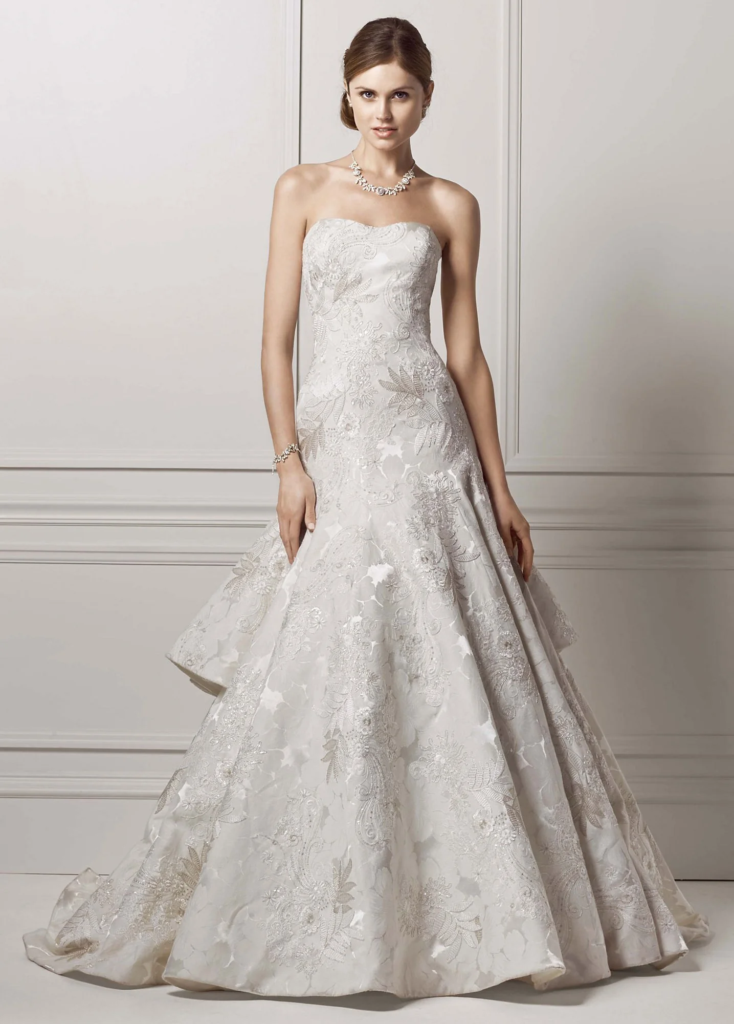 Oleg Cassini Floral Tiered Back Wedding Dress - Image 2