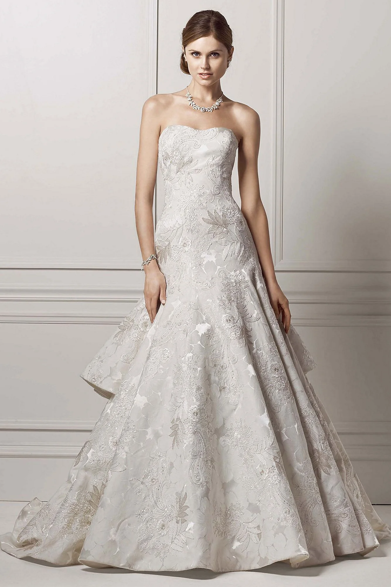 Oleg Cassini Floral Tiered Back Wedding Dress