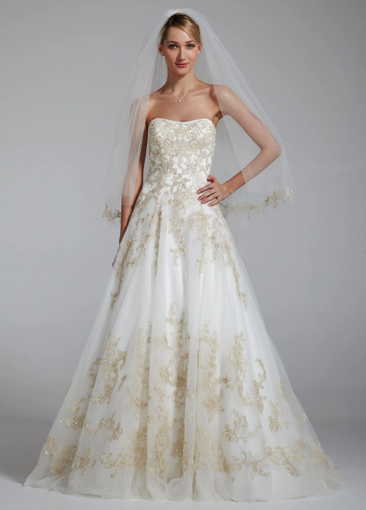 Oleg Cassini Gold Lace Two Tier Cathedral Veil
