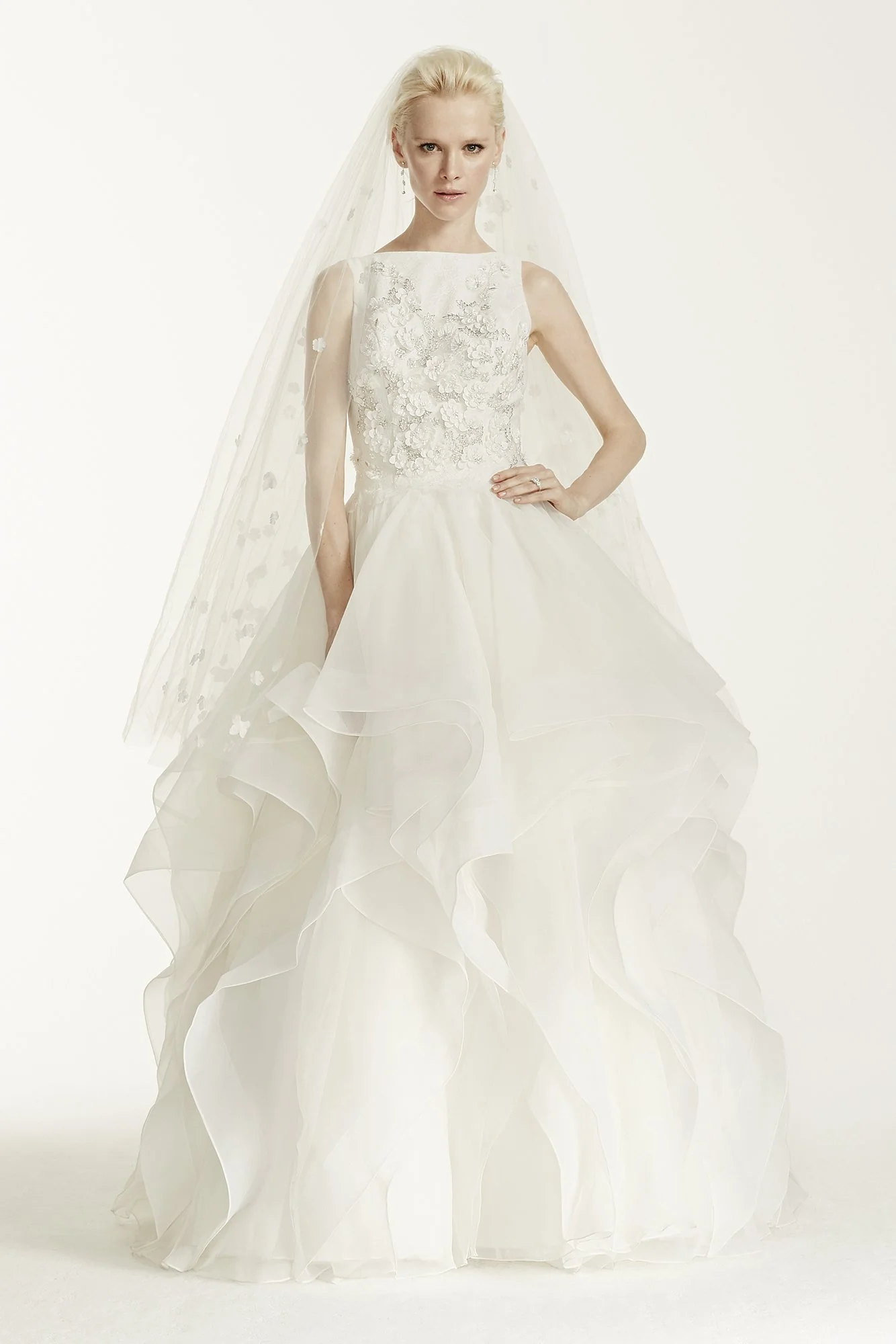 Oleg Cassini High Neck 3D Floral Wedding Dress - Image 2