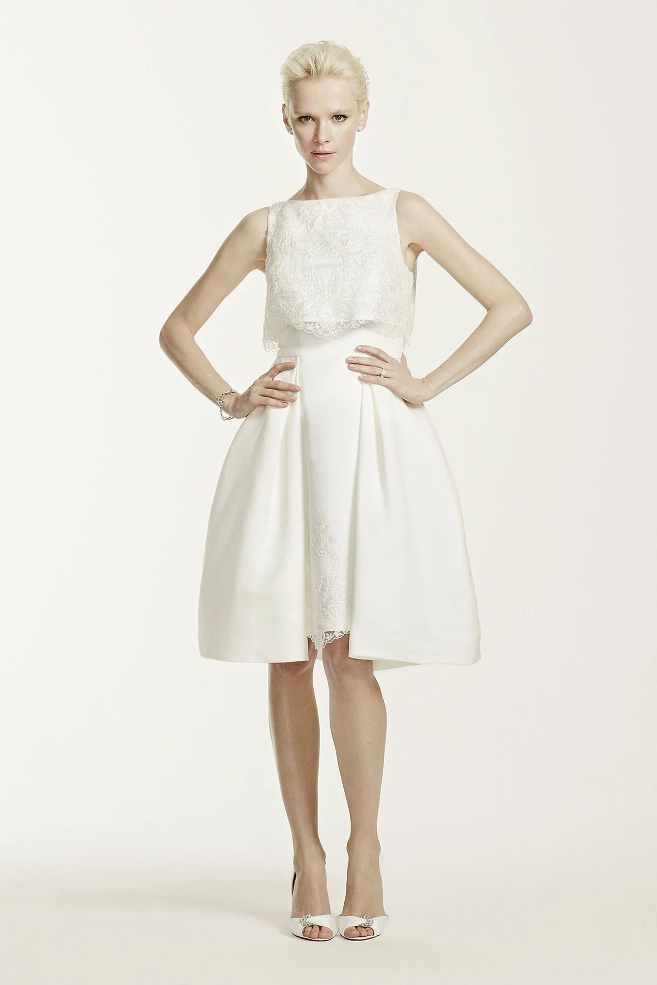 Oleg Cassini High Neck Satin Short Wedding Dress - Image 2
