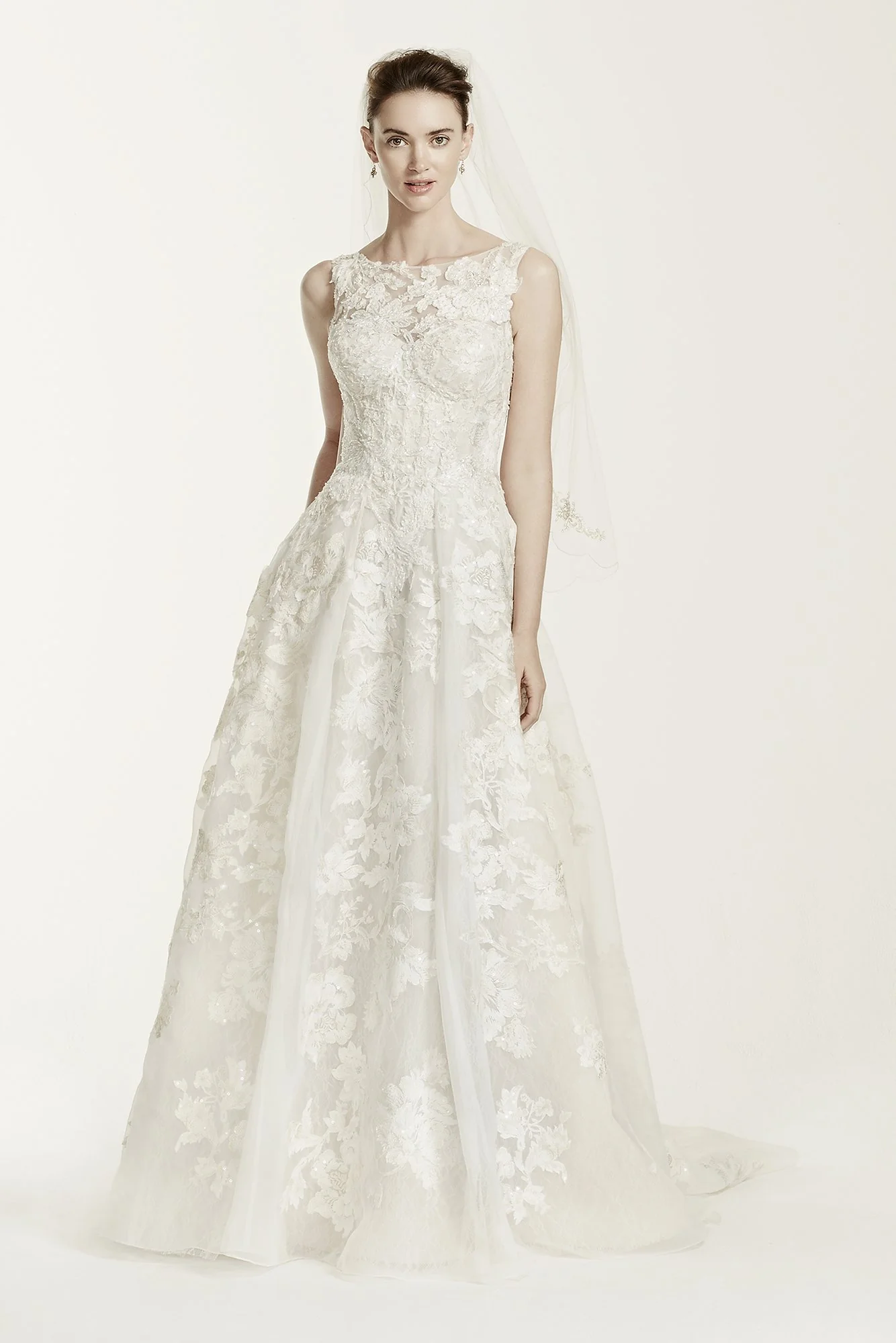 Oleg Cassini High Neck Tank Lace Wedding Dress - Image 2
