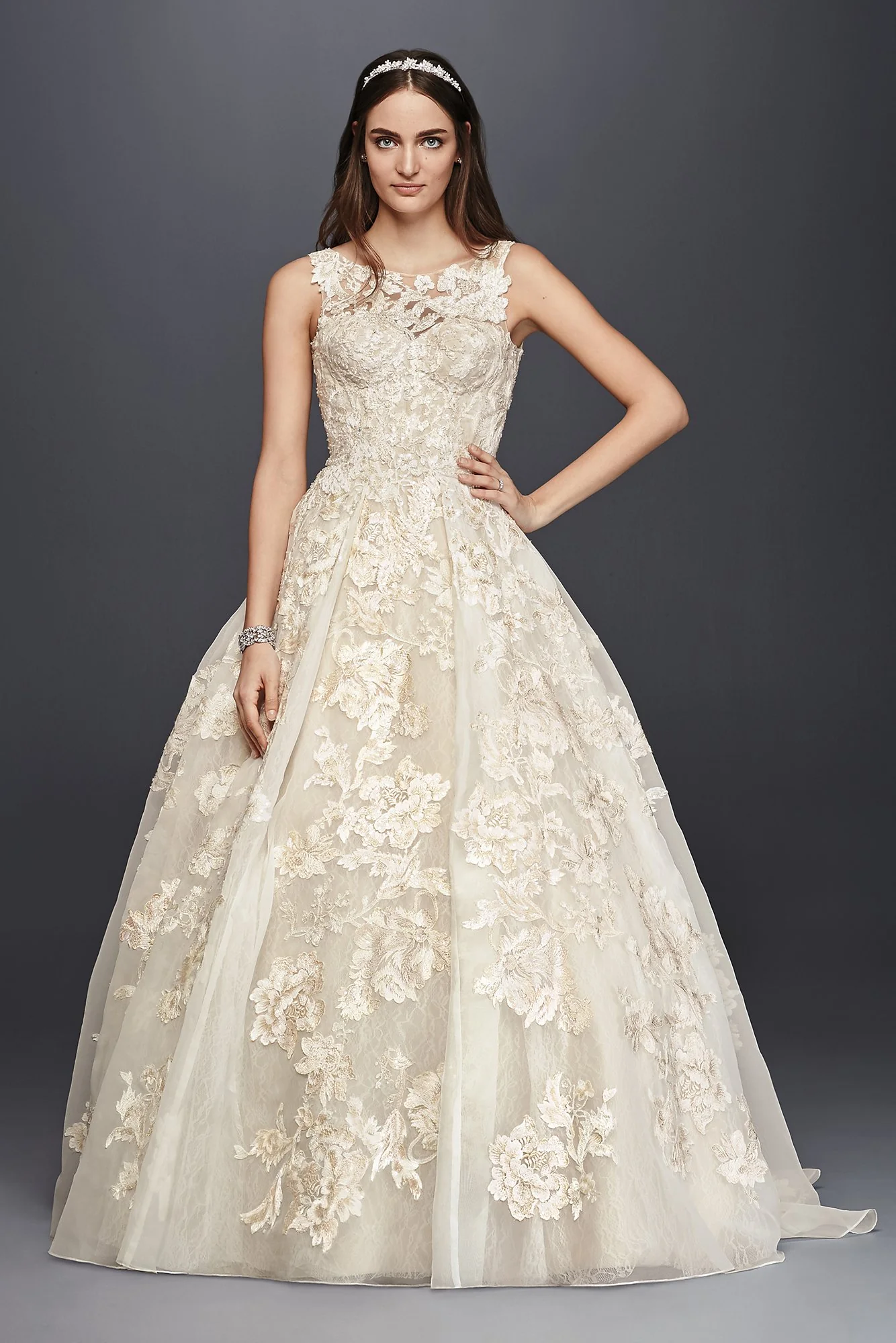 Oleg Cassini High Neck Tank Lace Wedding Dress - Image 3