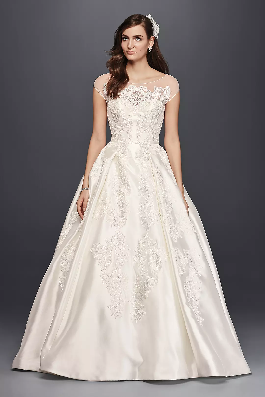 Oleg Cassini Illusion Cap Sleeve Wedding Dress - Image 2