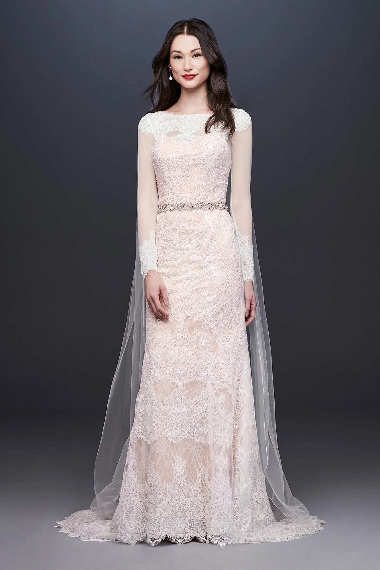 Oleg Cassini Illusion Long Sleeve Wedding Dress - Image 6