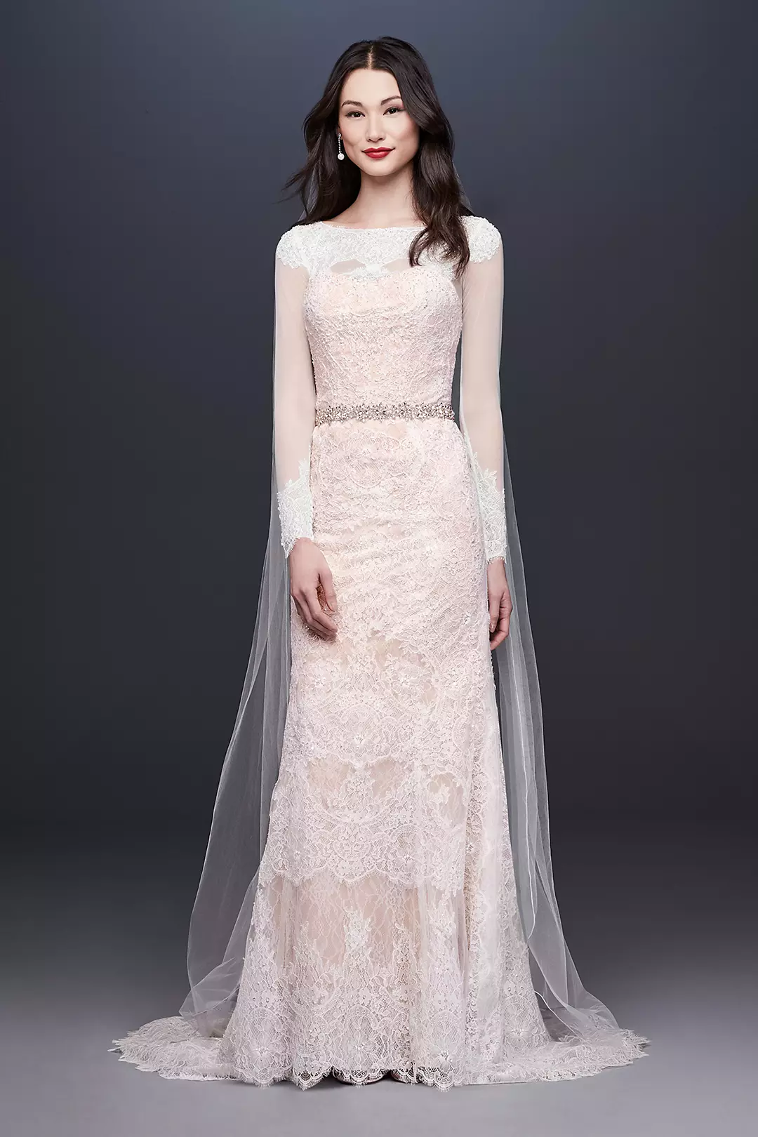 Oleg Cassini Illusion Long Sleeve Wedding Dress - Image 8
