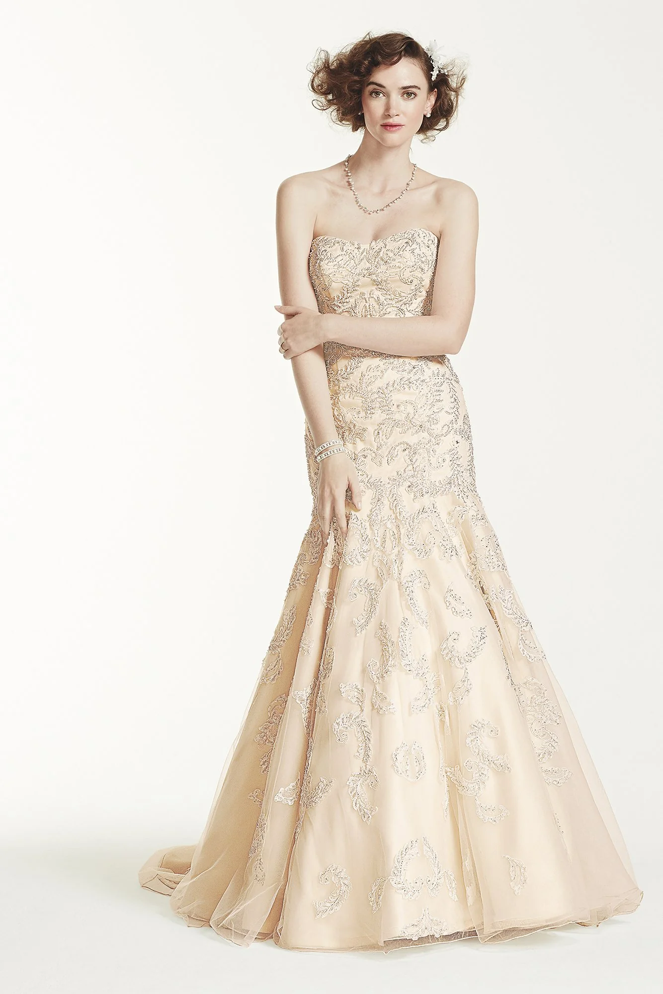Oleg Cassini Lace and Beaded Trumpet Wedding Dress - Image 8