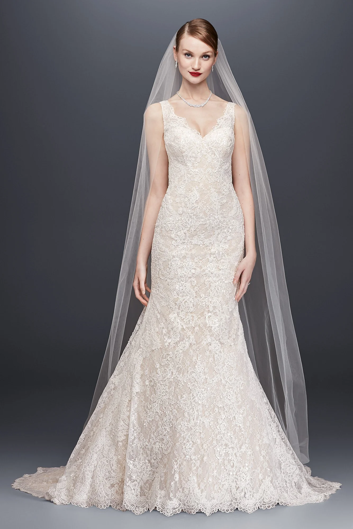 Oleg Cassini Lace Trumpet Wedding Dress - Image 8