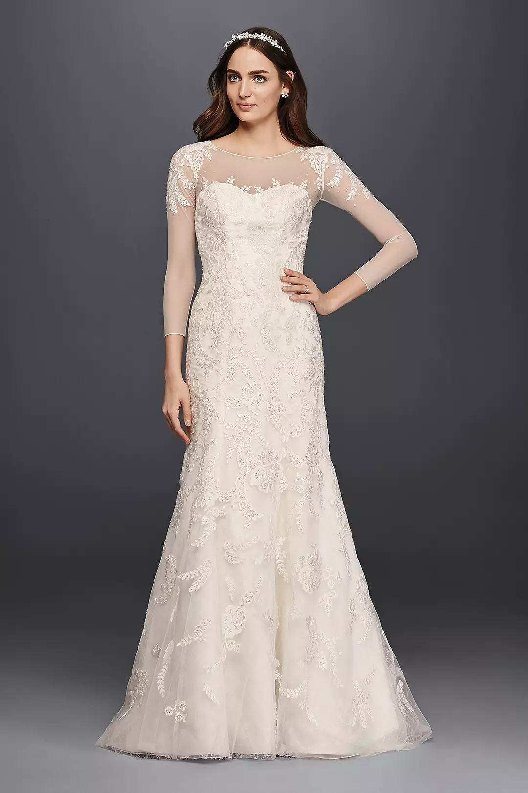 Oleg Cassini Lace Wedding Dress with 3/4 Sleeves - Image 13