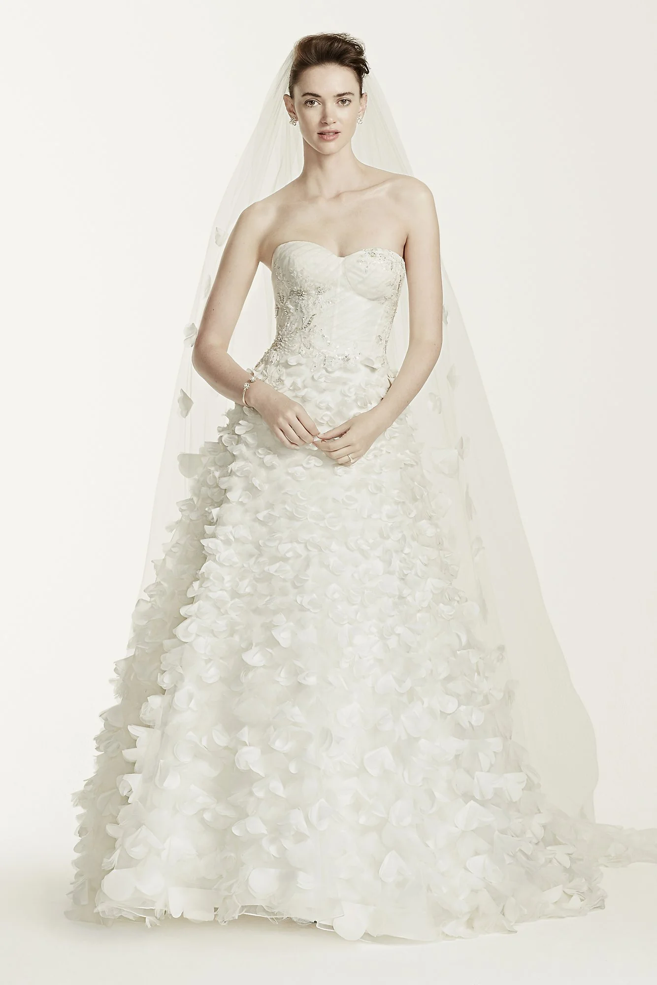 Oleg Cassini Lace Wedding Dress with 3D Flowers - Image 2