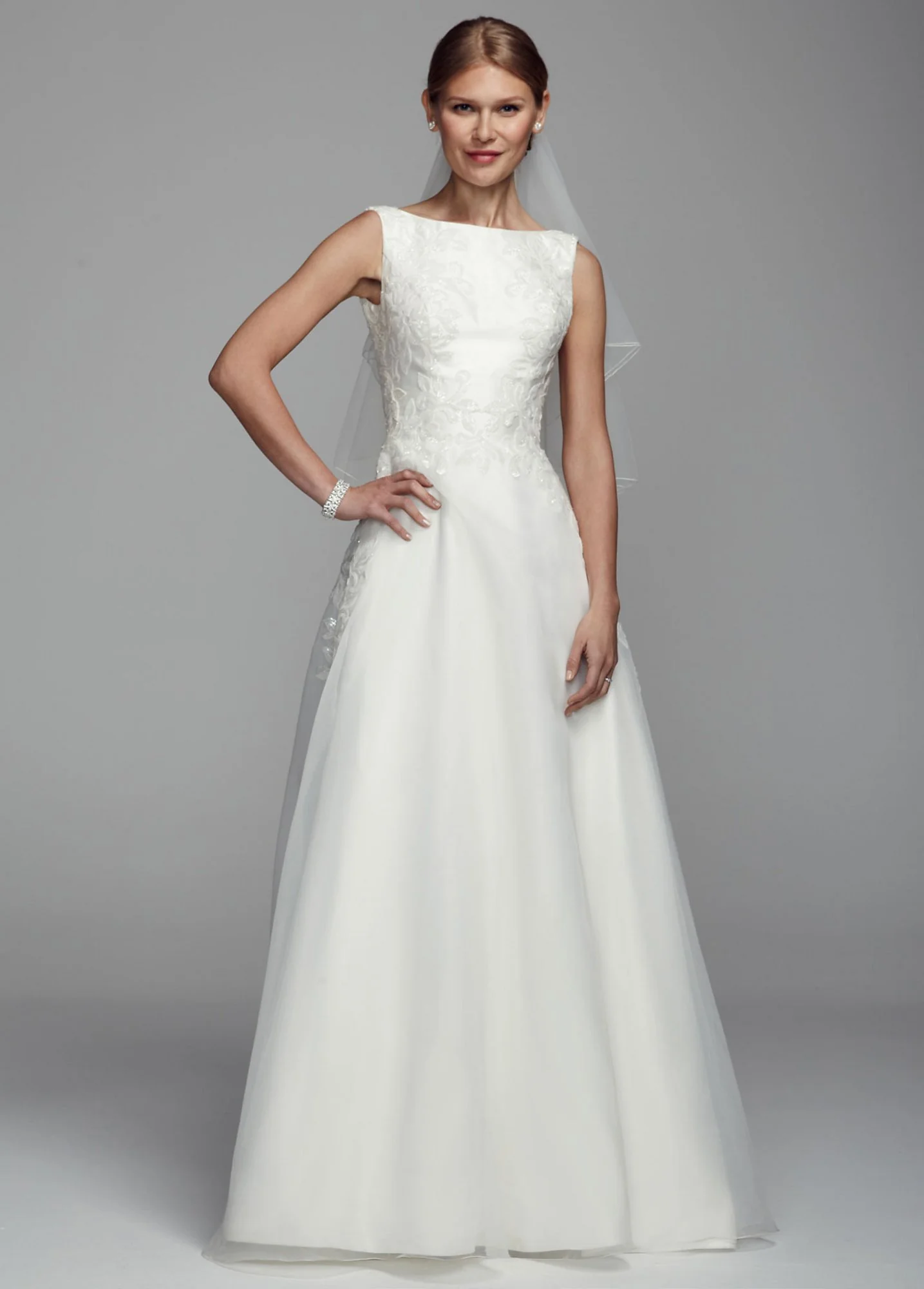 Oleg Cassini Mikado Tank Wedding Dress with Beads - Image 2