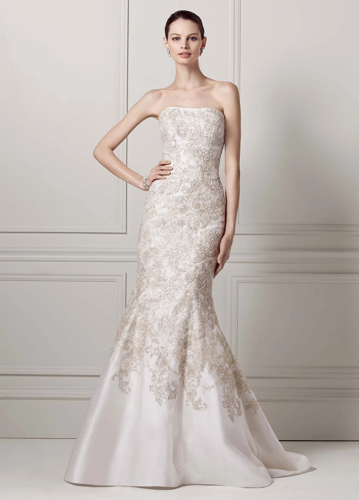 Oleg Cassini Mikado Wedding Dress with Lace - Image 2