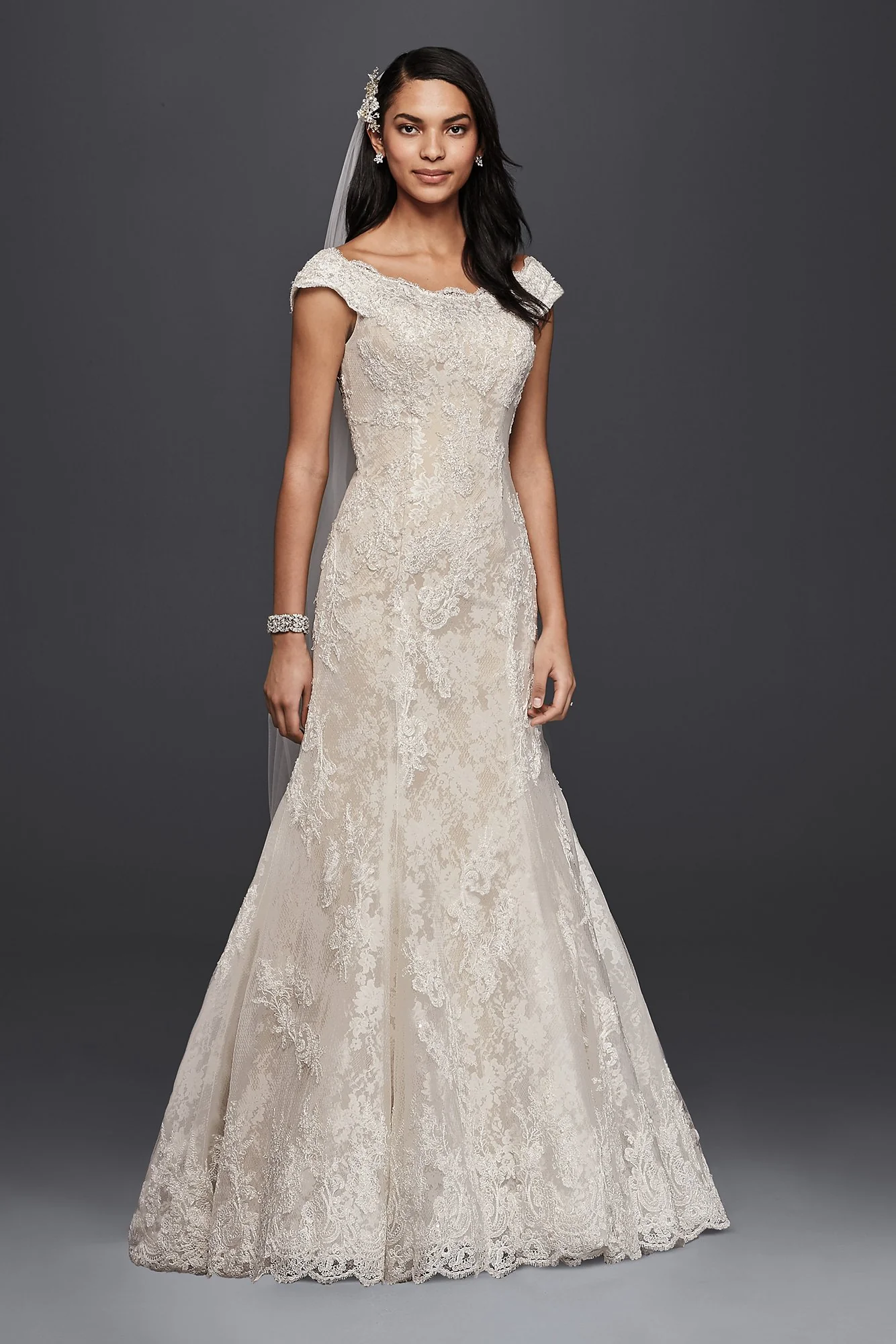 Oleg Cassini Off The Shoulder Lace Wedding Dress - Image 5