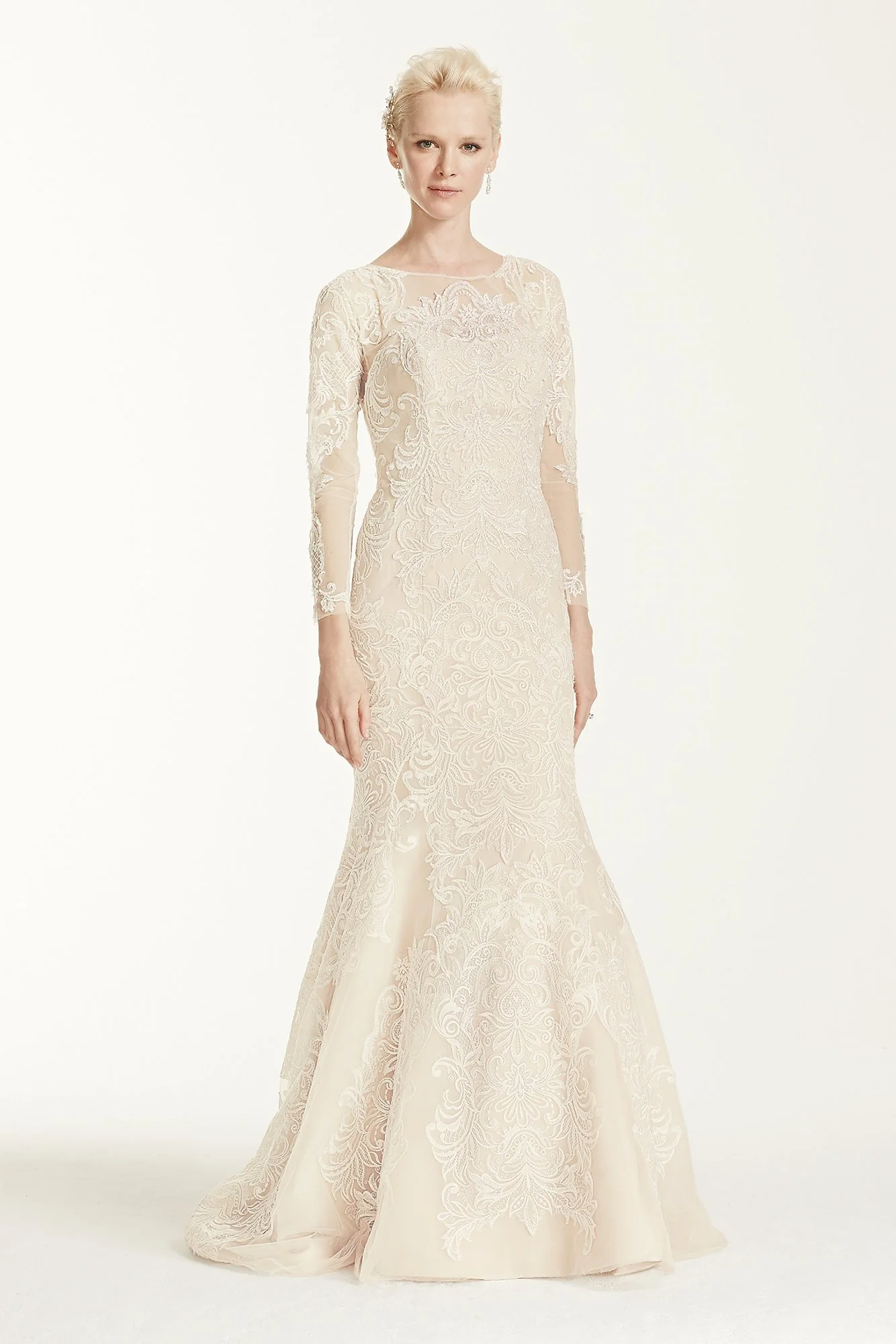 Oleg Cassini Open Back Long Sleeved Wedding Dress - Image 4