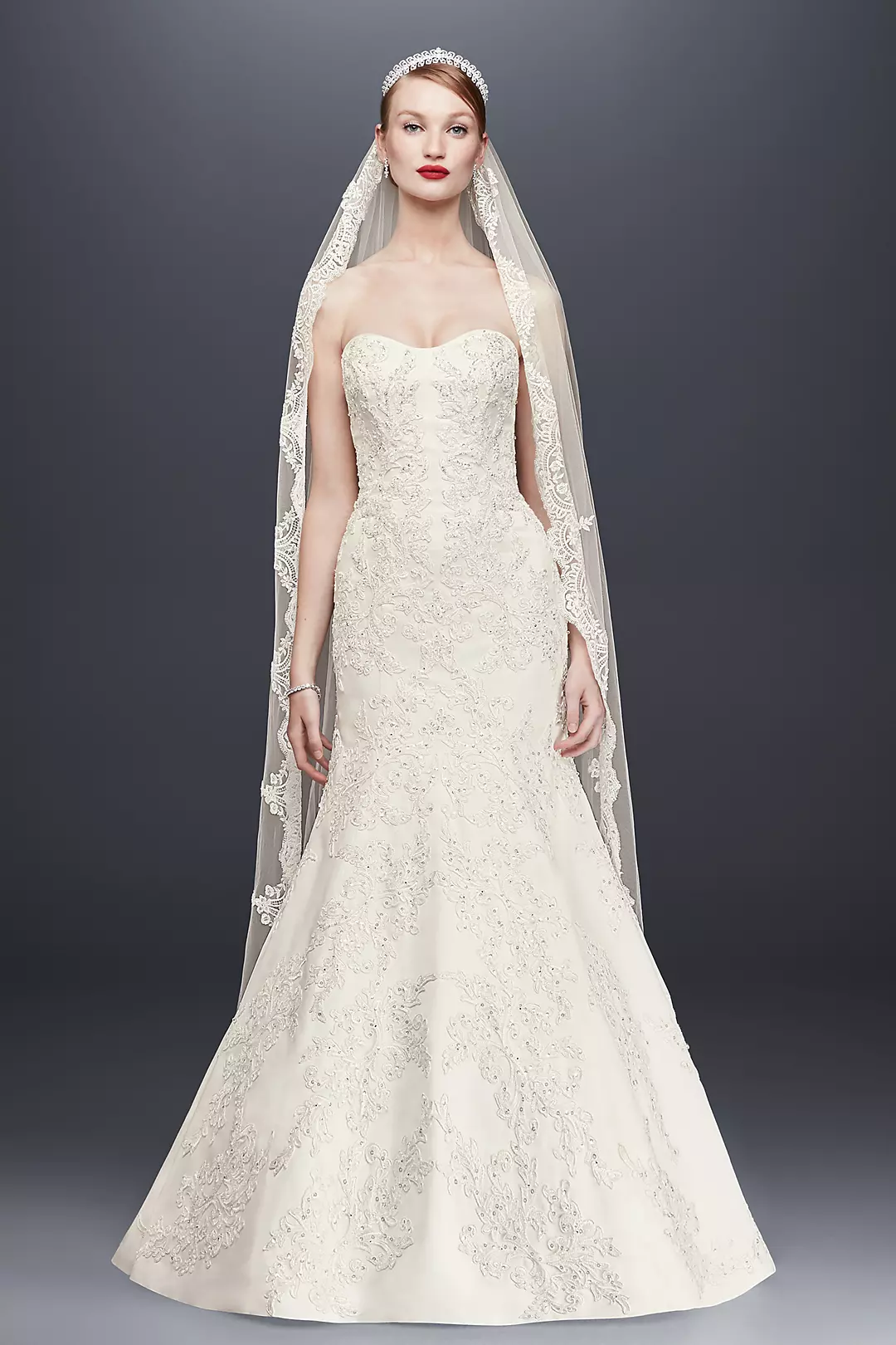 Oleg Cassini Satin Lace Strapless Wedding Dress - Image 7