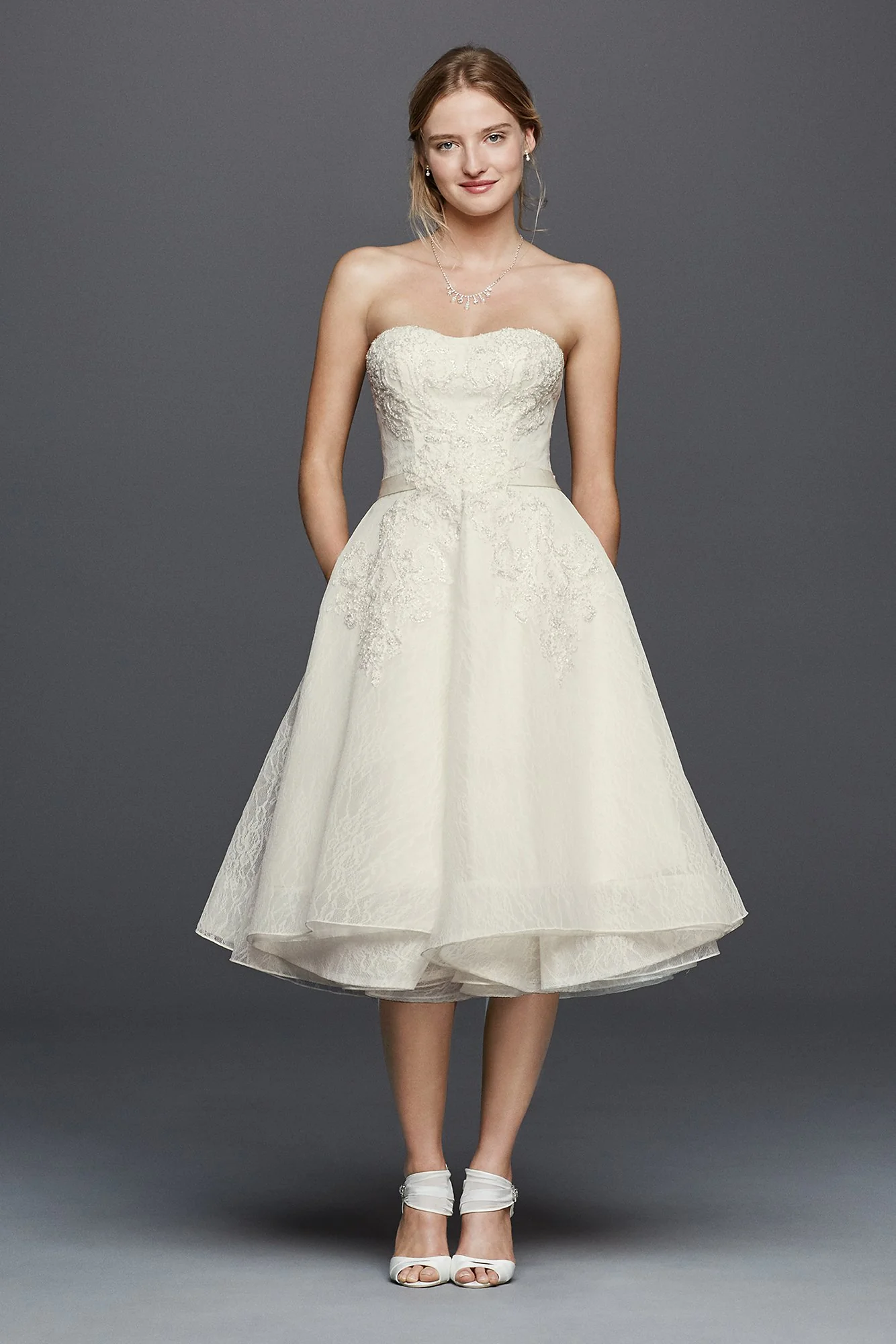 Oleg Cassini Short Strapless Lace Wedding Dress - Image 2