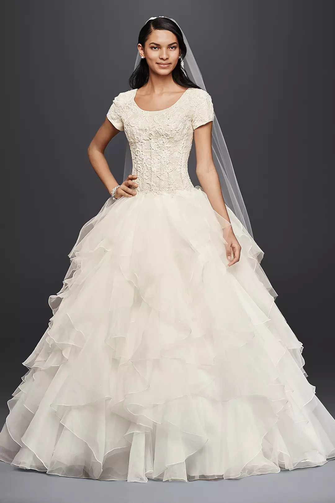Petite Organza Ruffle Skirt Wedding Dress - Image 49