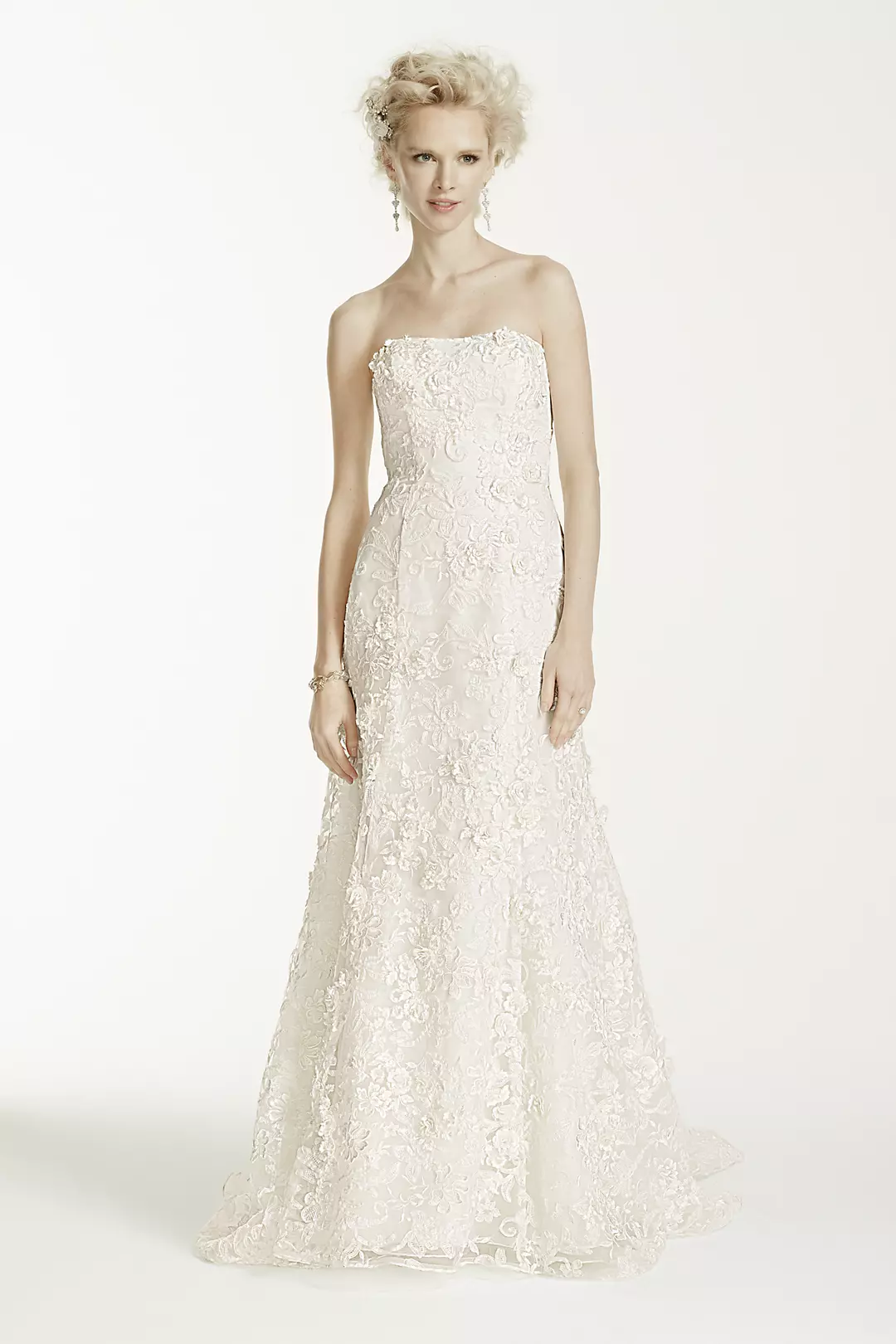 Oleg Cassini Subtle Pink 3D Floral Wedding Dress - Image 13