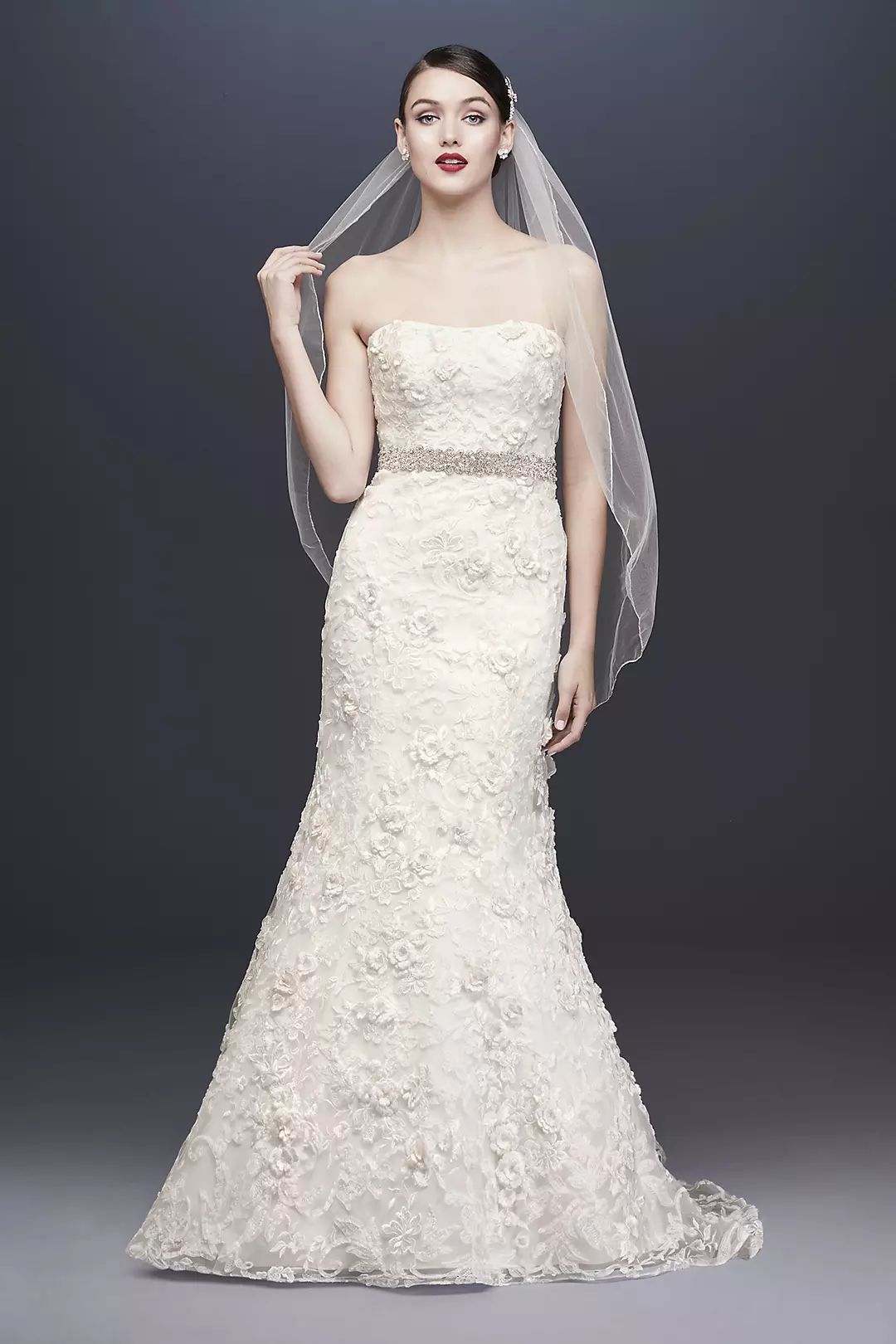Oleg Cassini Subtle Pink 3D Floral Wedding Dress - Image 9