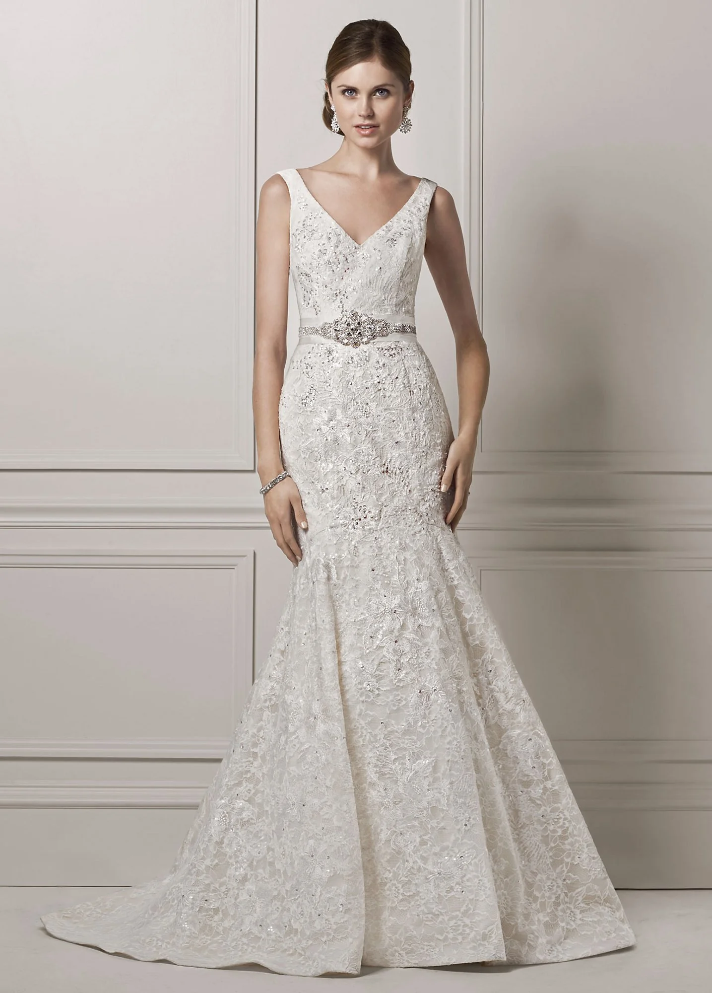Oleg Cassini Tank Lace and Deep V Wedding Dress - Image 2