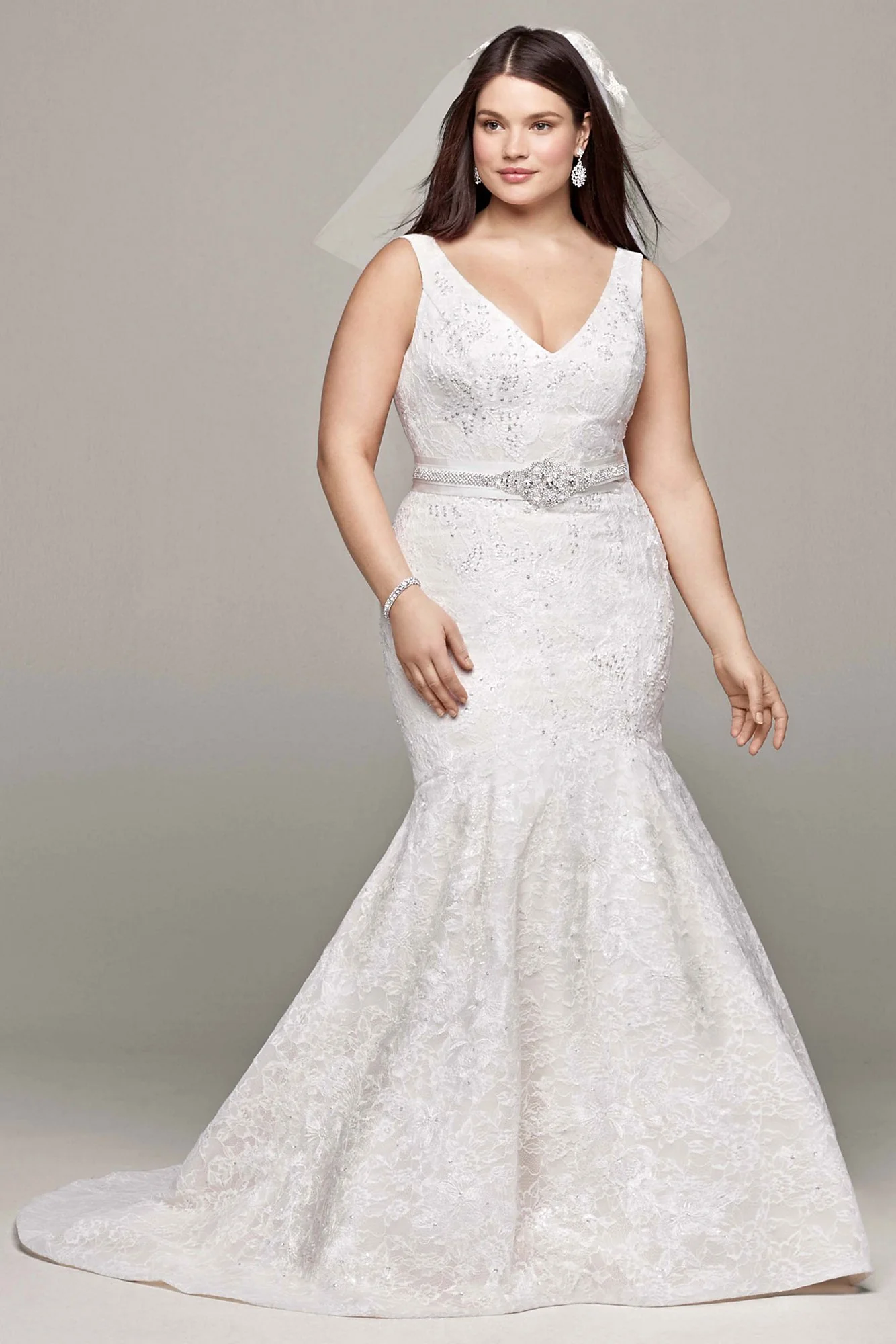 Oleg Cassini Tank Lace and Deep V Wedding Dress - Image 3
