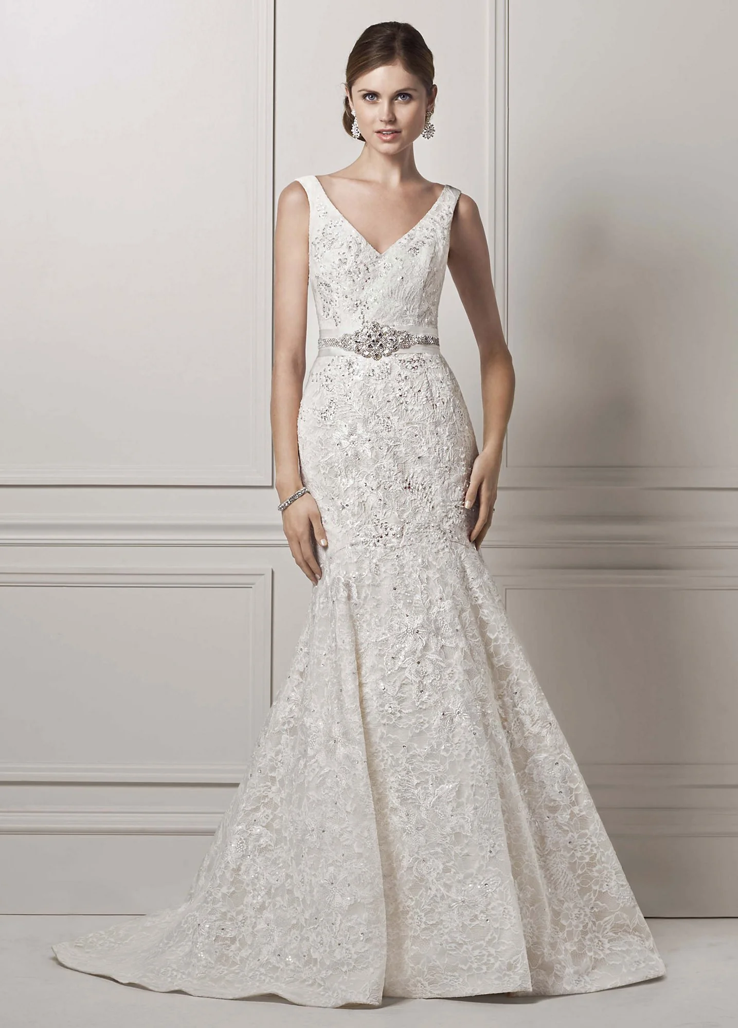 Oleg Cassini Tank Lace and Deep V Wedding Dress - Image 5