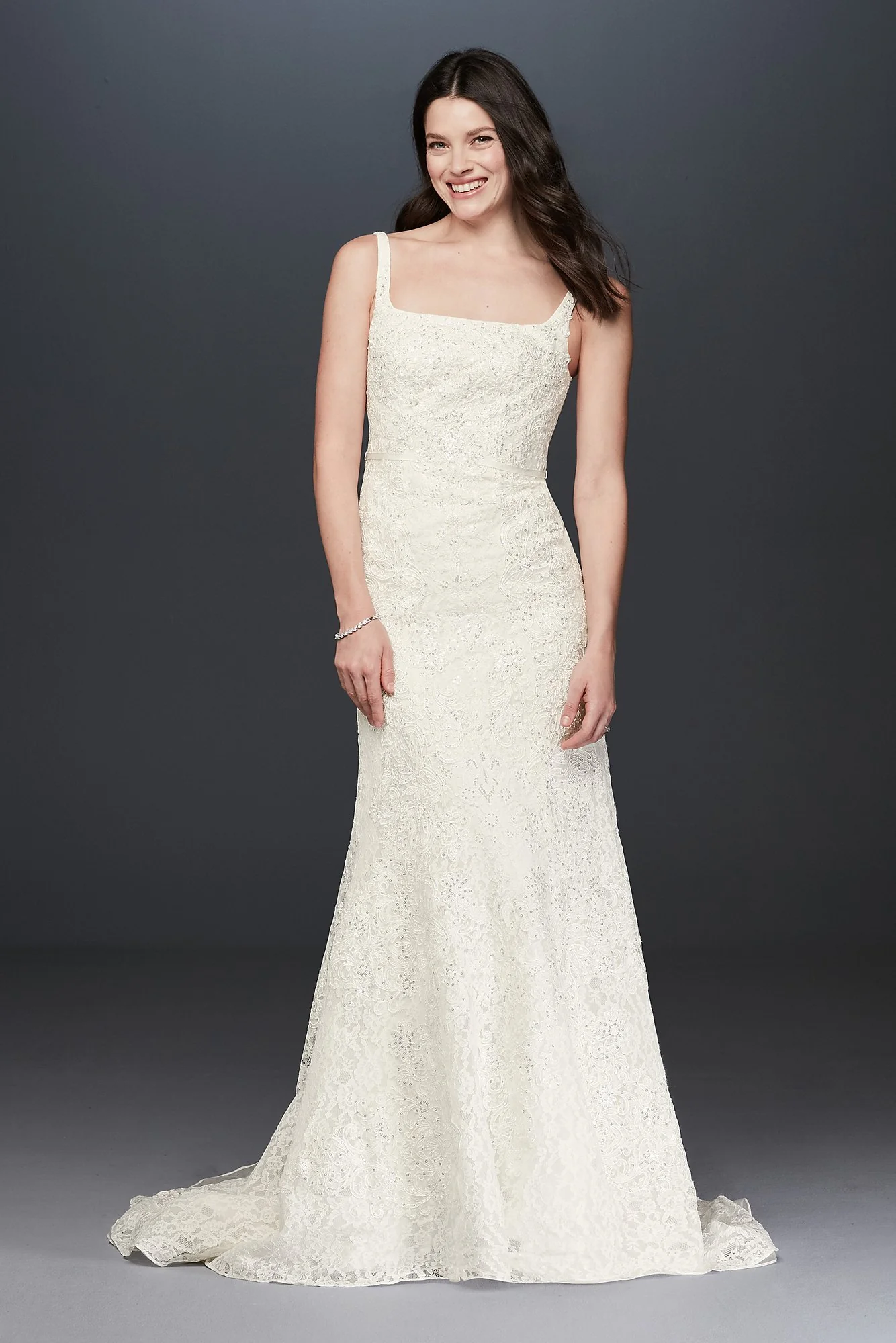 Oleg Cassini Tank Lace Wedding Dress with Beading - Image 2