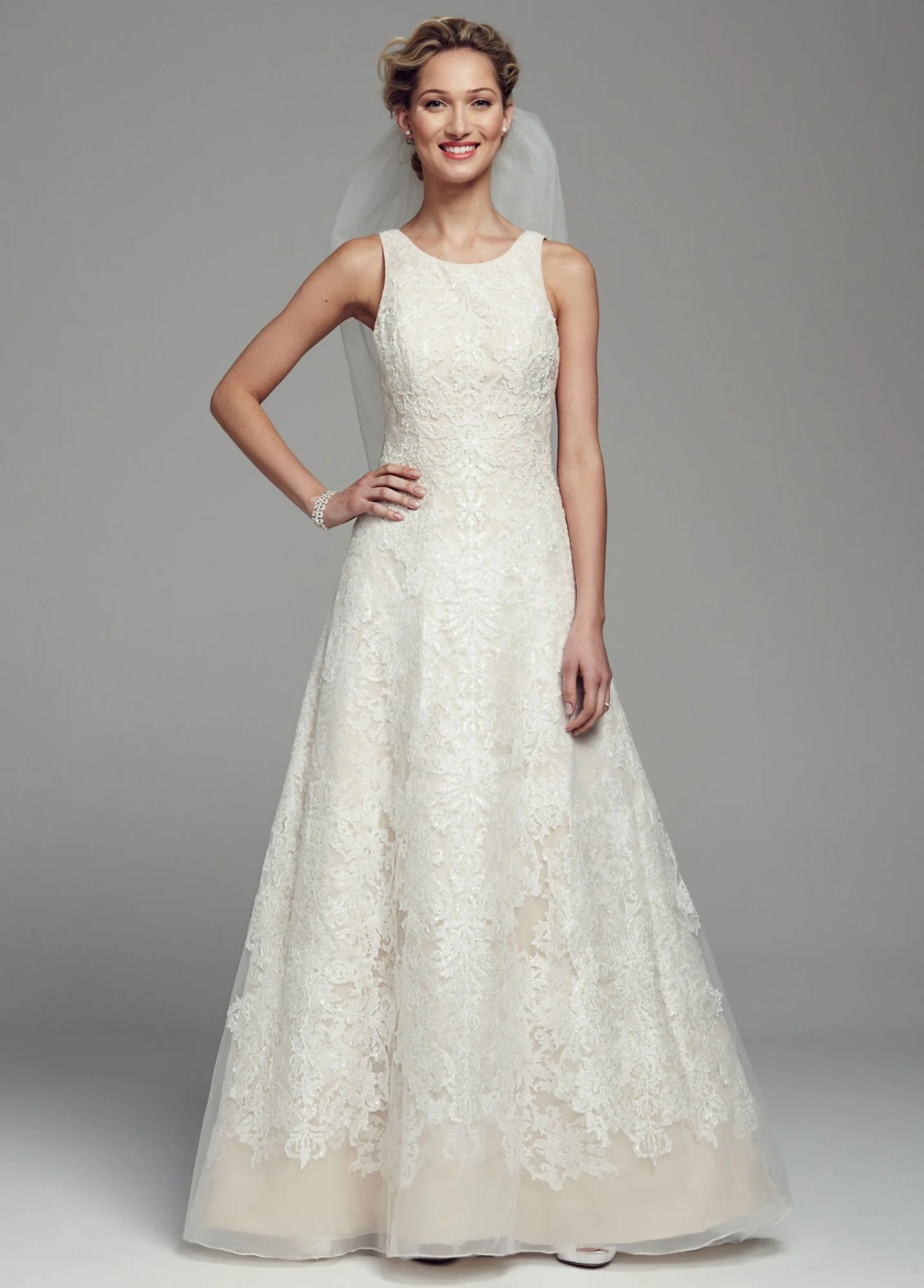 Oleg Cassini Tank Tulle Wedding Dress with Lace - Image 3