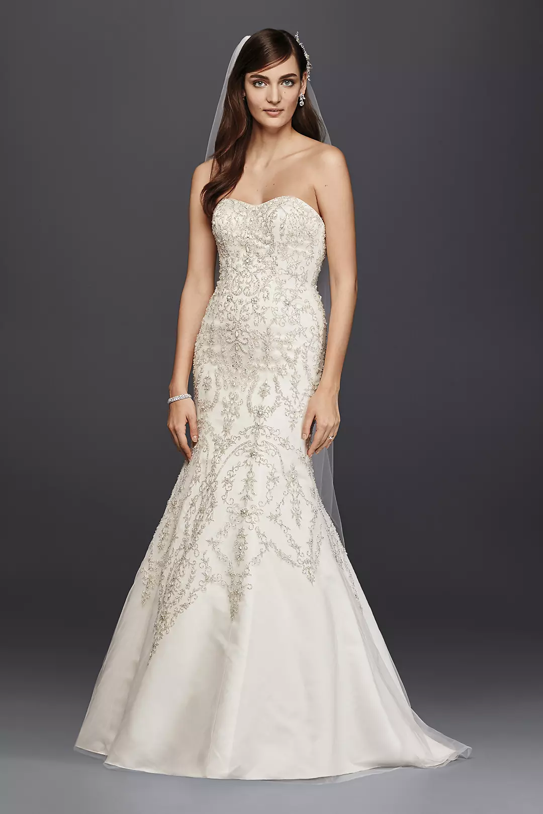 Oleg Cassini Tulle and Crystal Mermaid Wedding Dre - Image 9
