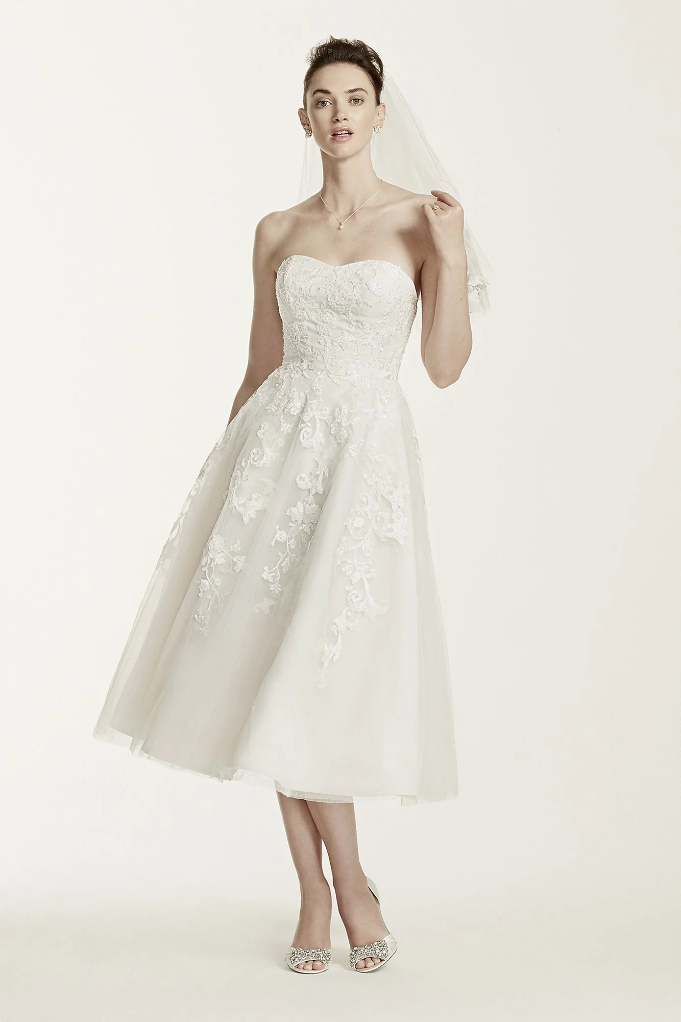 Oleg Cassini Tulle Short Wedding Dress with Lace - Image 2
