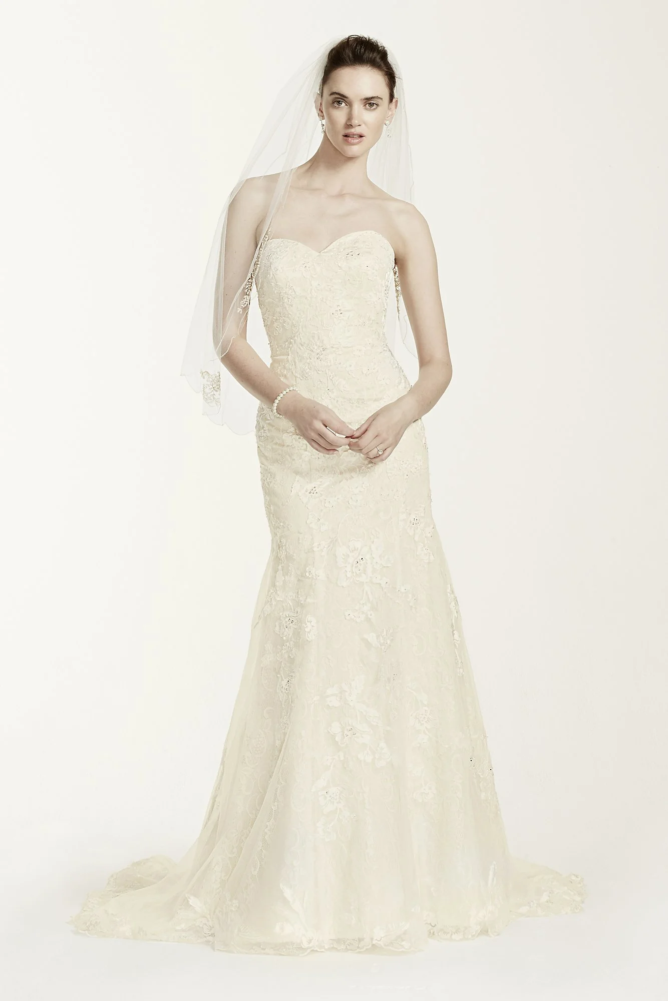 Oleg Cassini Tulle Wedding Dress with Beaded Lace - Image 2