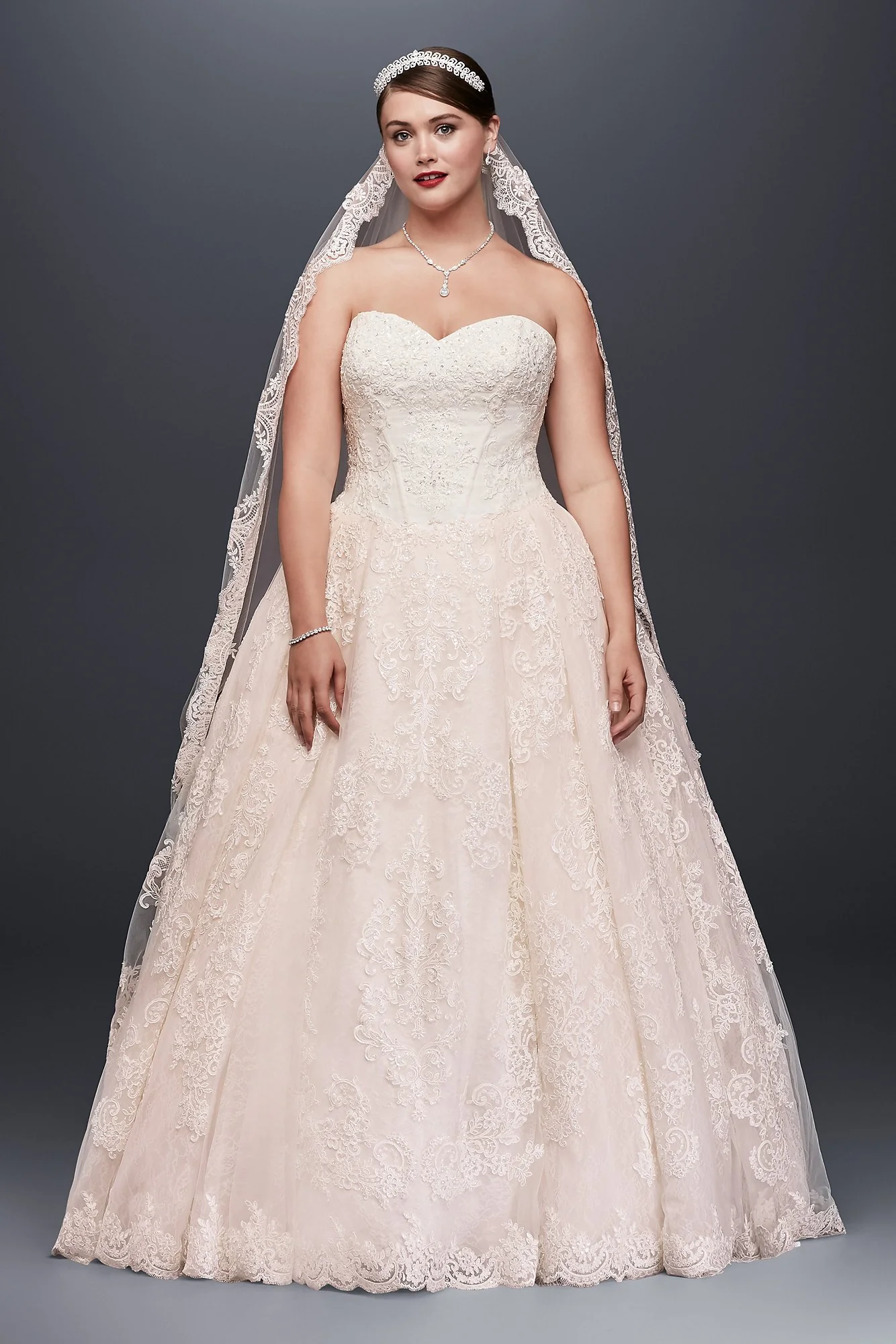 Oleg Cassini Wedding Ball Gown with Lace Appliques - Image 13