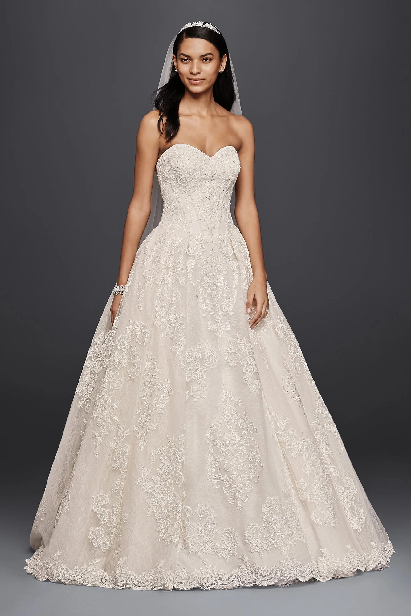 Oleg Cassini Wedding Ball Gown with Lace Appliques - Image 9