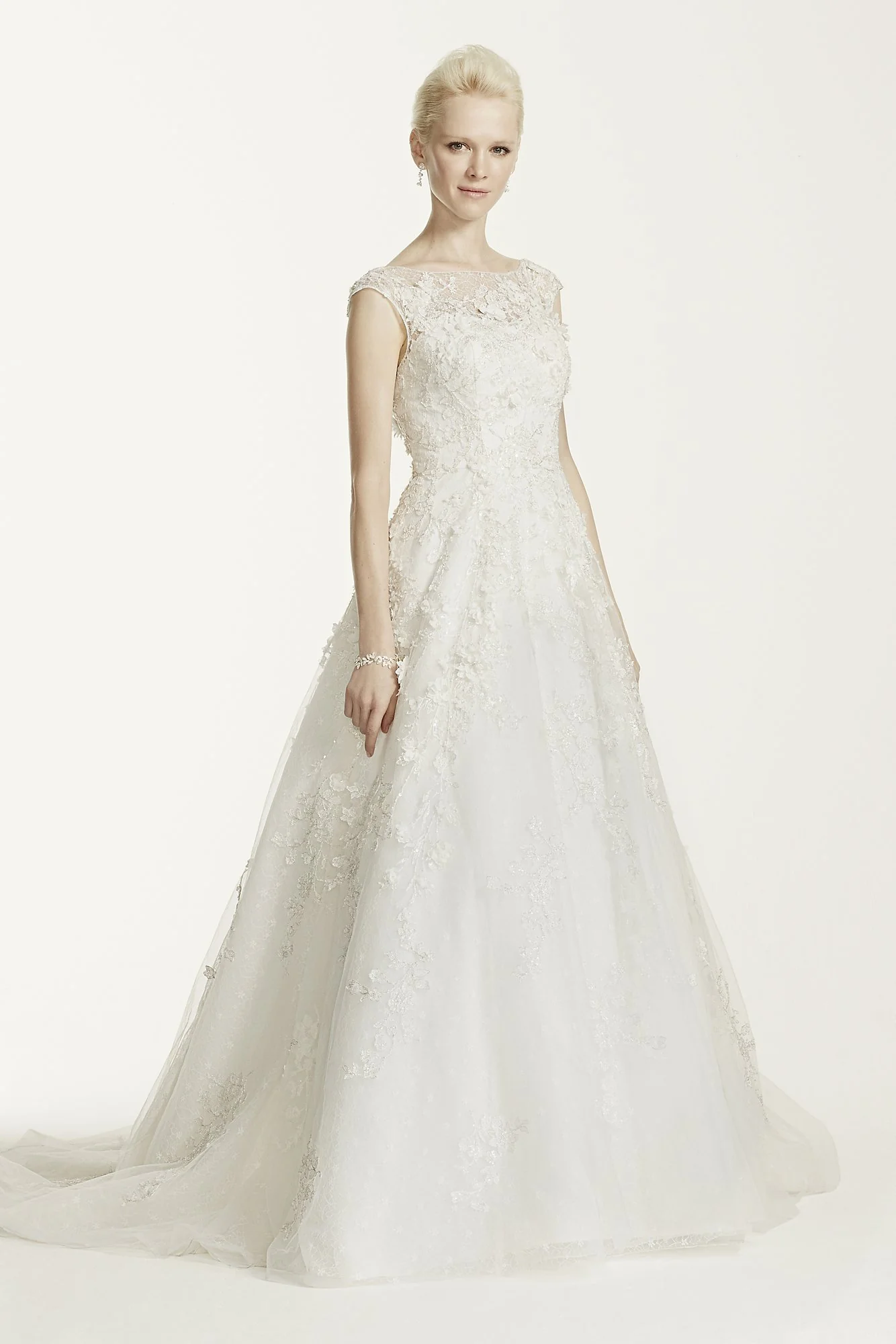 Oleg Cassini Wedding Dress with Flowers and Lace