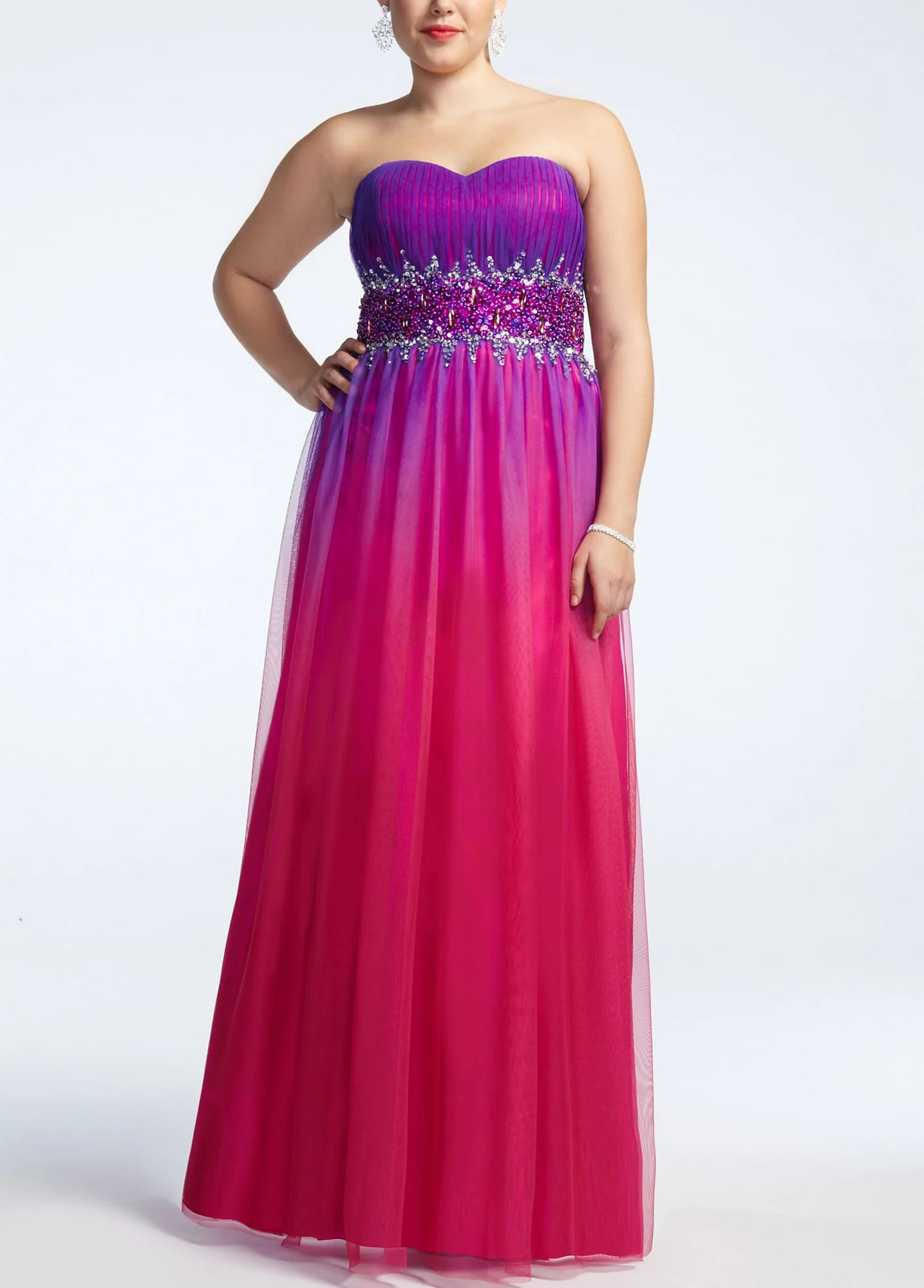 Ombre Mesh Ball Gown with Beaded Waist