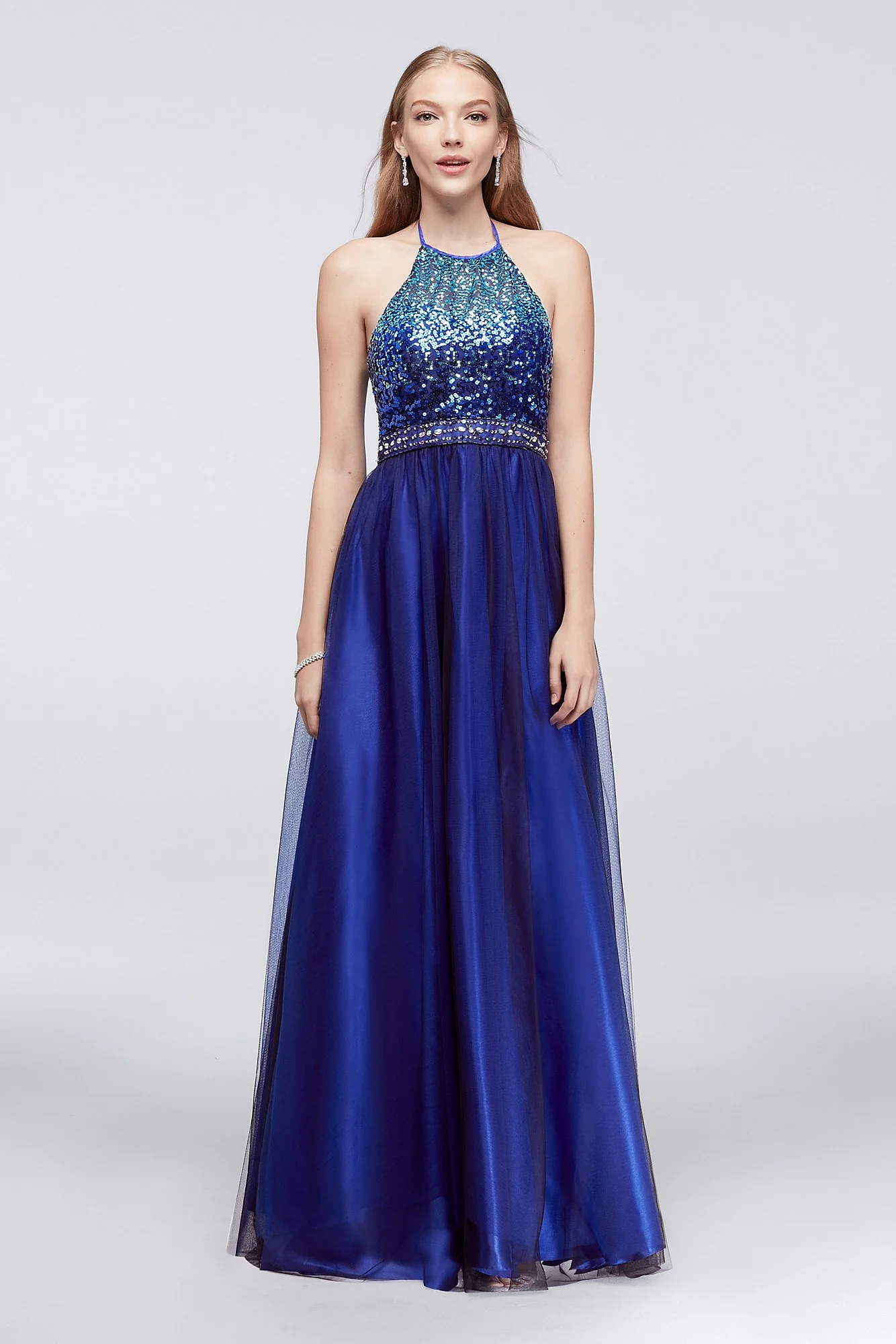 Ombre Sequin Halter Dress with Beaded Waist - Image 2