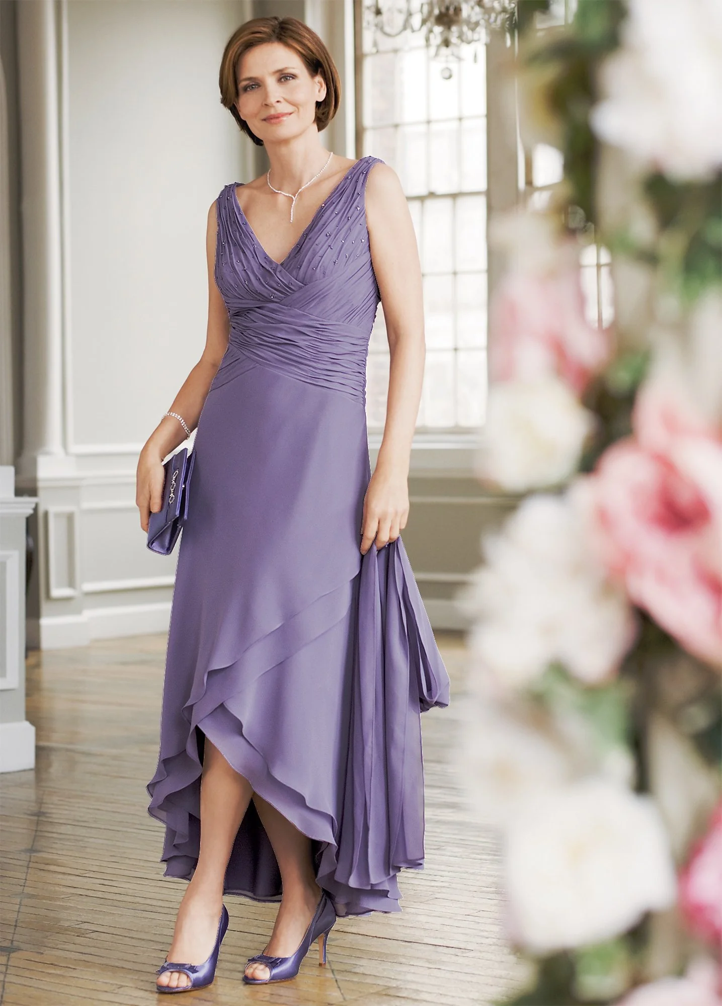 One-Piece Chiffon Dress with Scarf