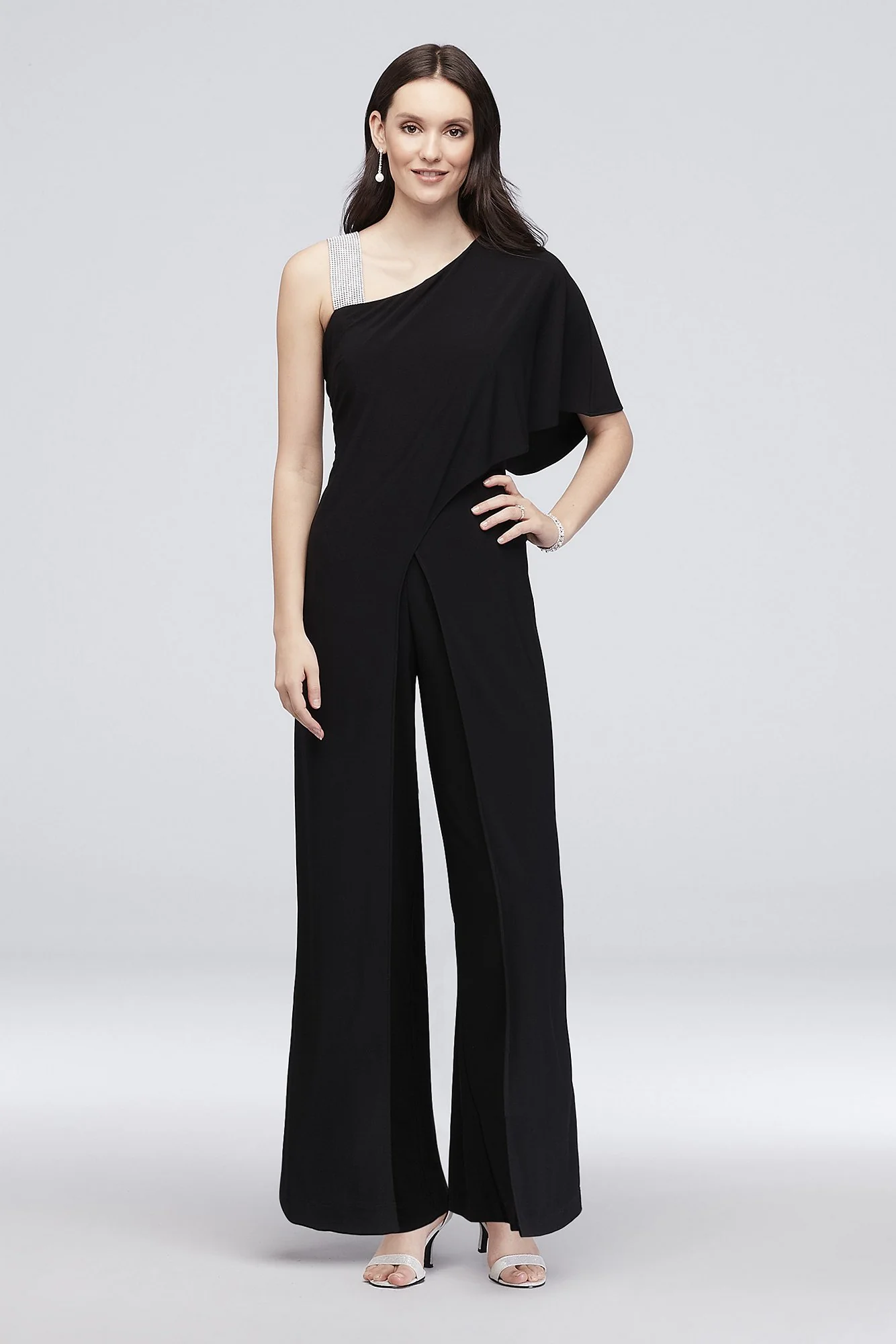 One-Shoulder Jersey Jumpsuit with Overskirt