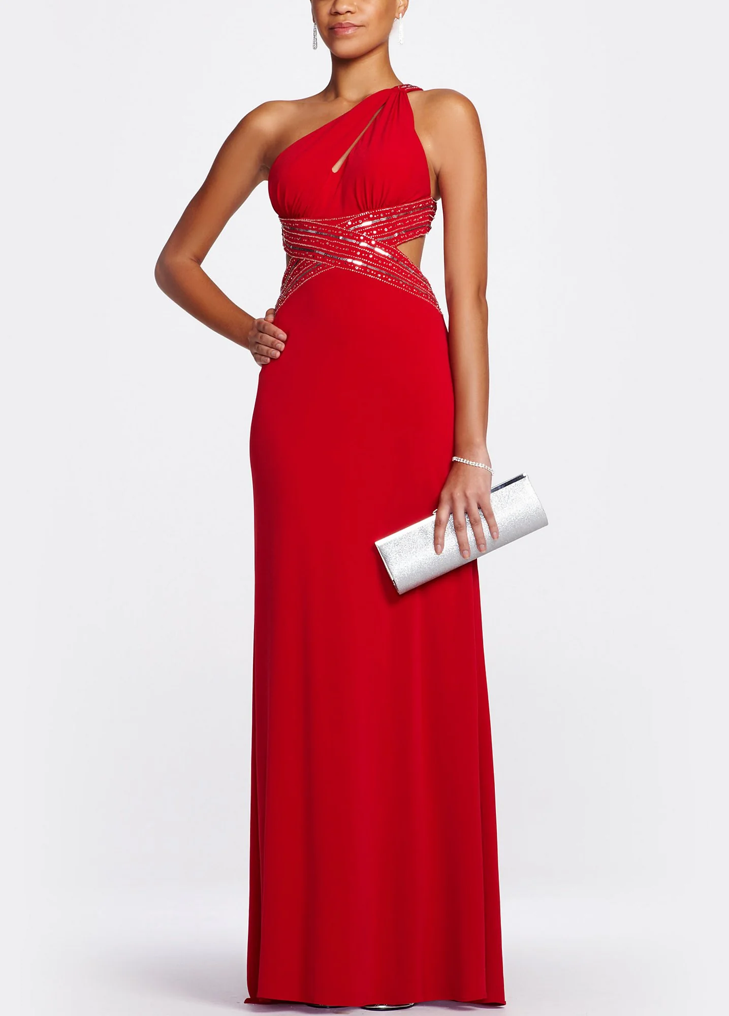One Shoulder Beaded Jersey Gown