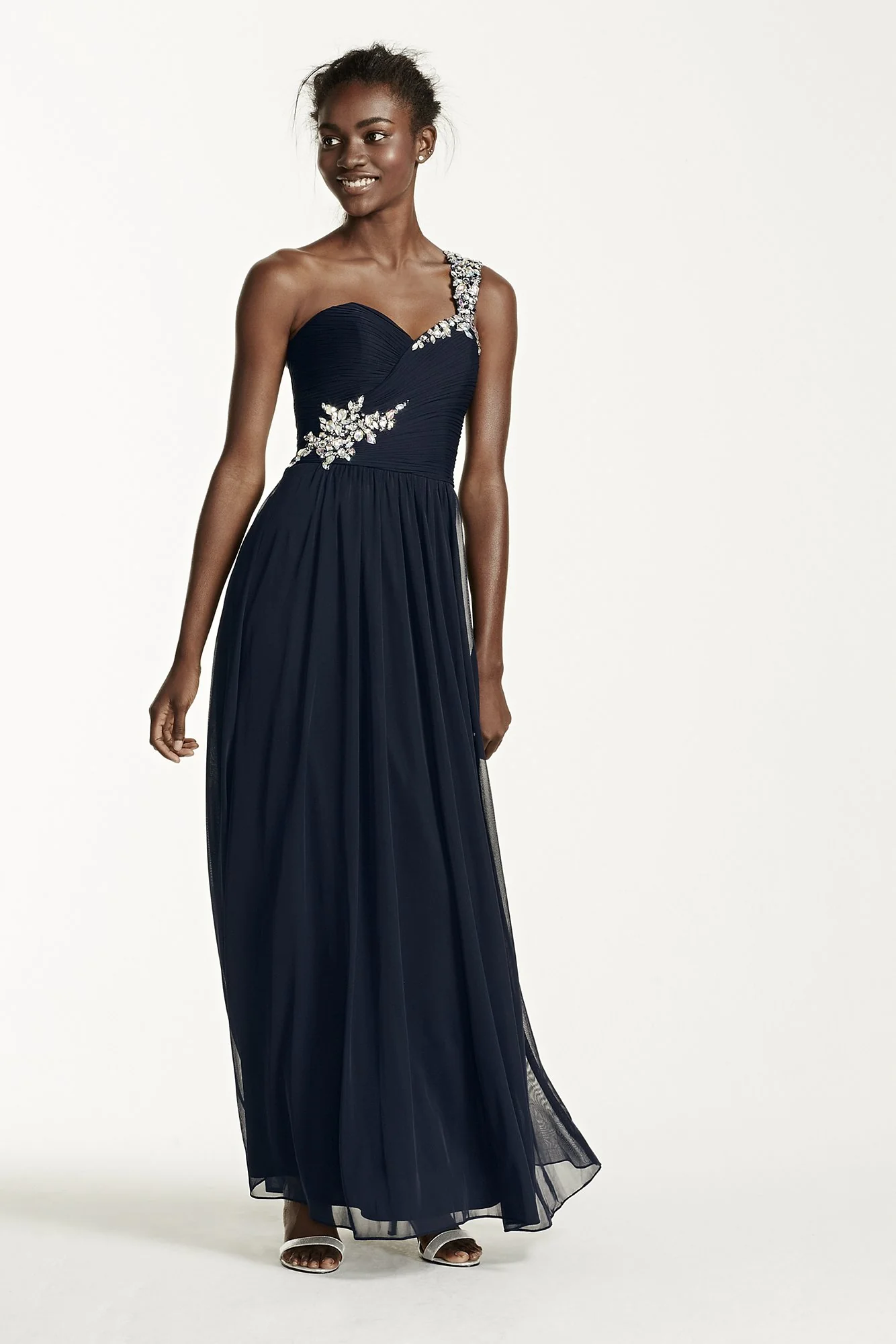 One Shoulder Beaded Long Jersey Dress - Image 2