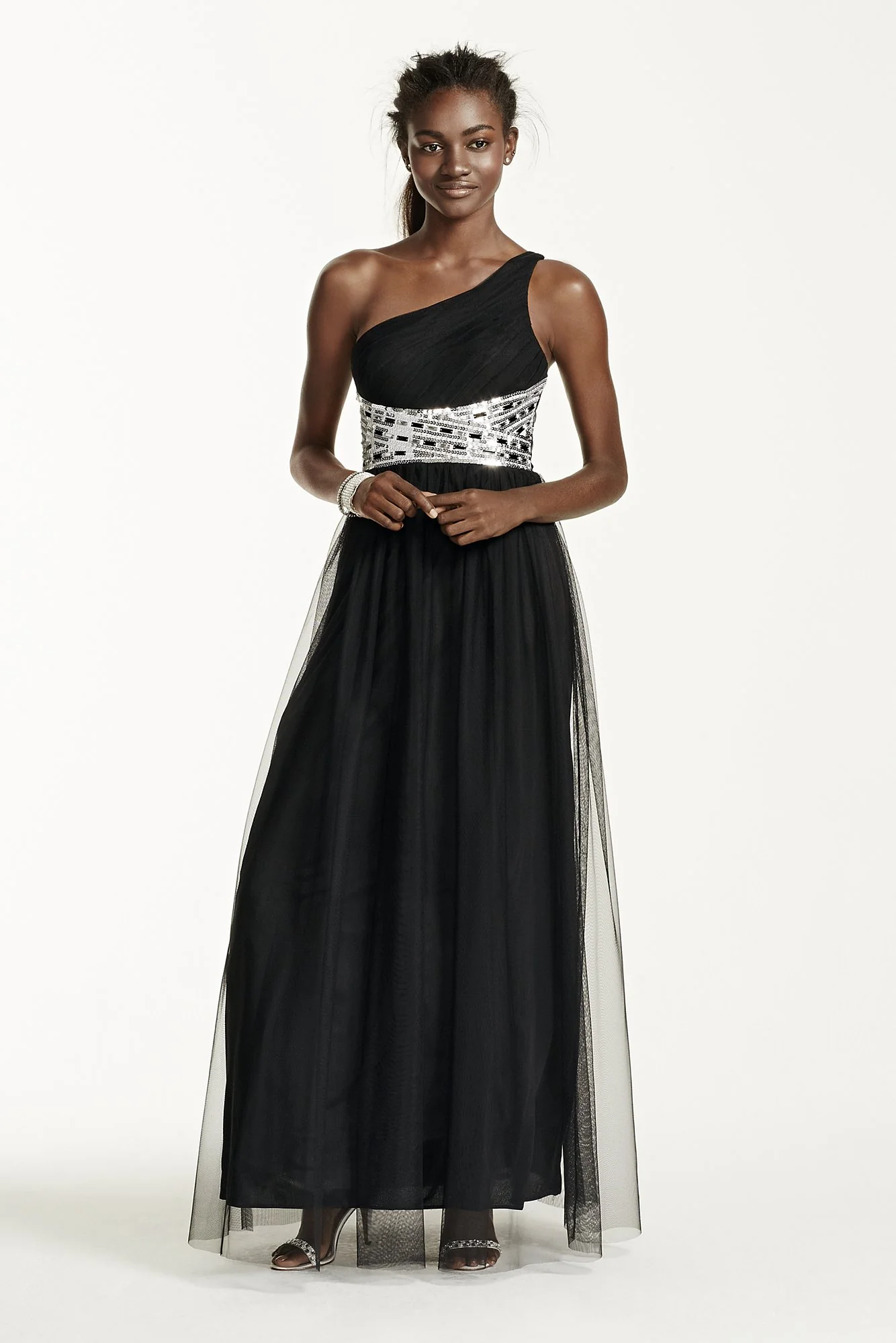 One Shoulder Beaded Waist Ball Gown - Image 2