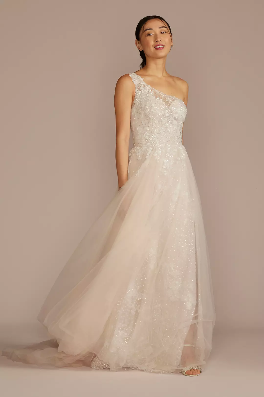 One-Shoulder Beaded Wedding Dress with Overskirt - Image 14