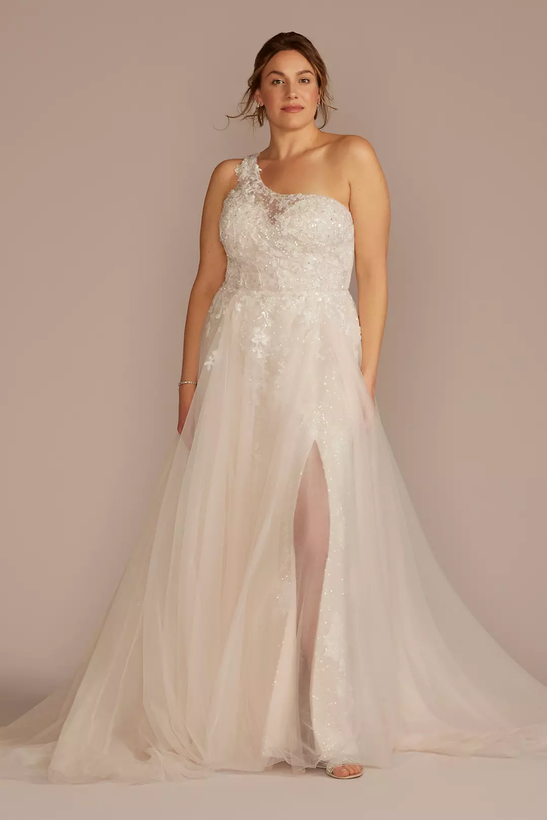One-Shoulder Beaded Wedding Dress with Overskirt - Image 16