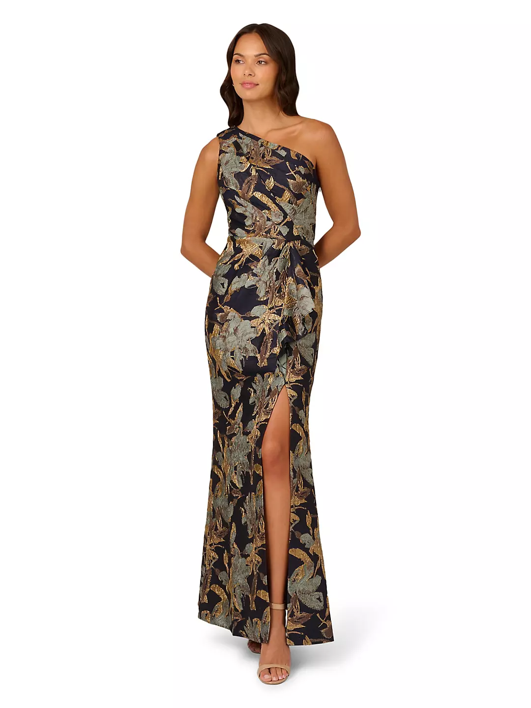 One-Shoulder Brocade Sheath Dress - Image 2