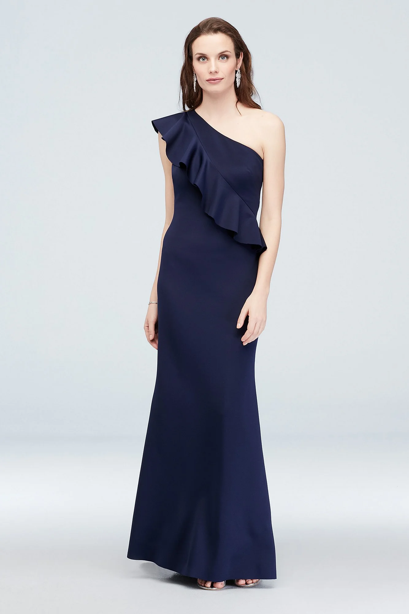 One Shoulder Cascade Flutter Stretch Mermaid Gown - Image 2