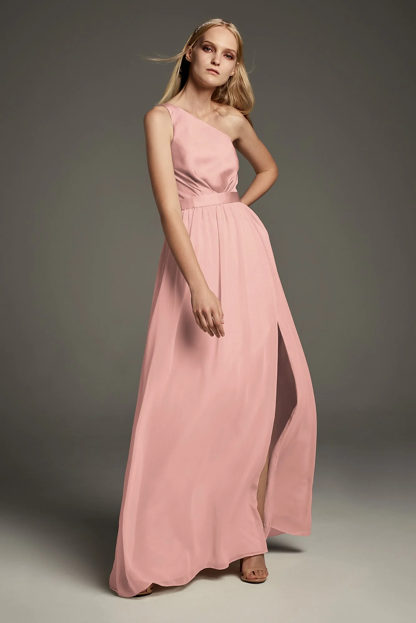 One-Shoulder Charmeuse Chiffon Bridesmaid Dress - Image 11