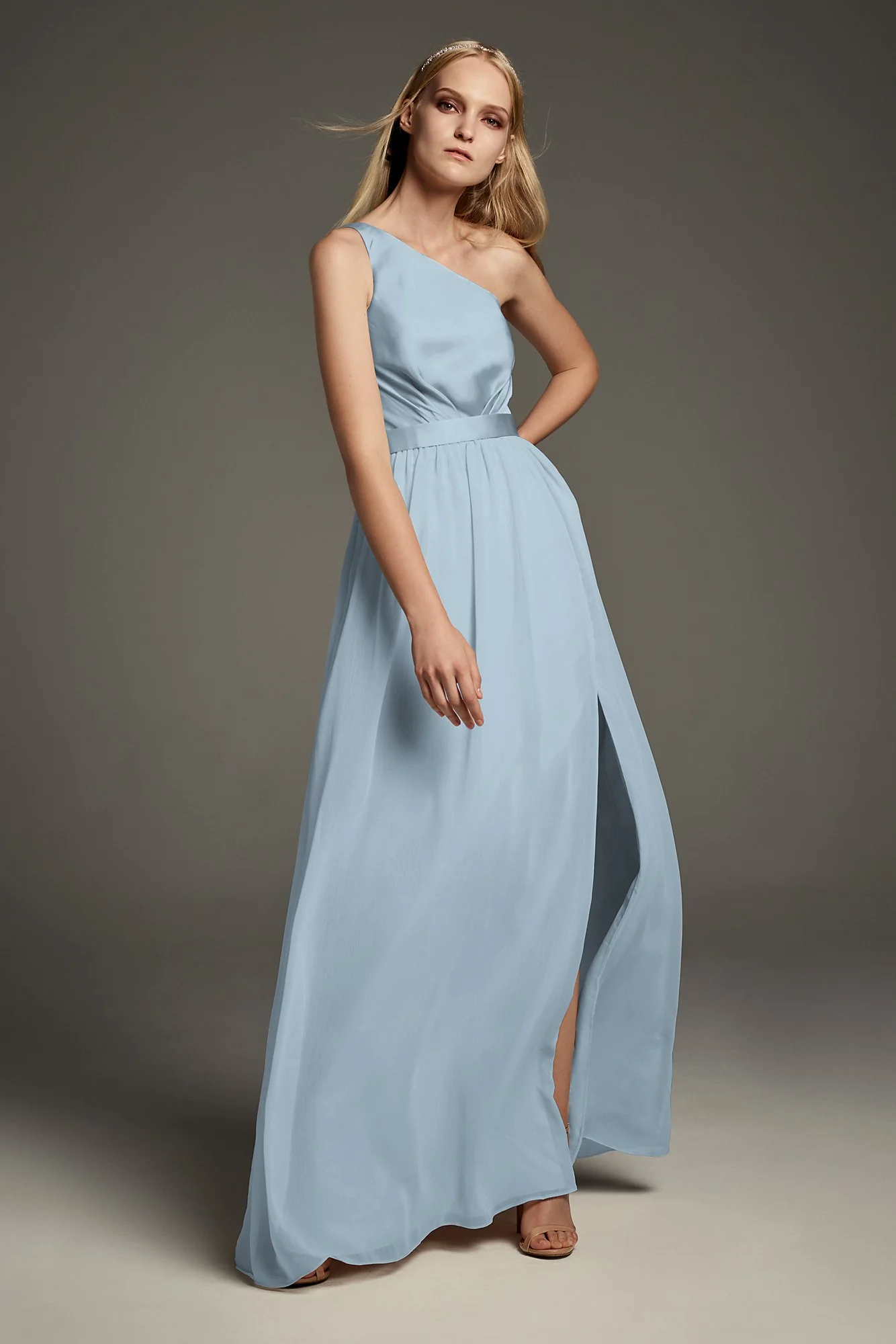 One-Shoulder Charmeuse Chiffon Bridesmaid Dress - Image 12