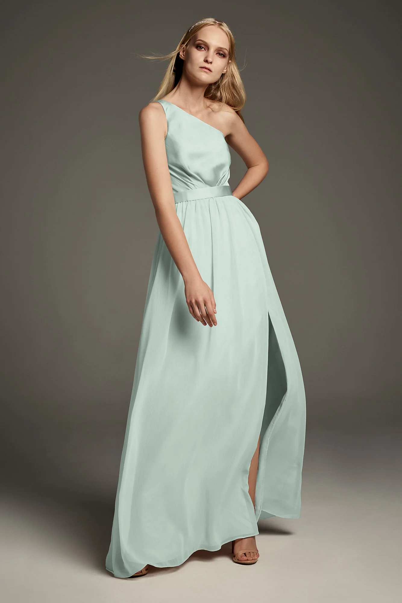 One-Shoulder Charmeuse Chiffon Bridesmaid Dress - Image 15