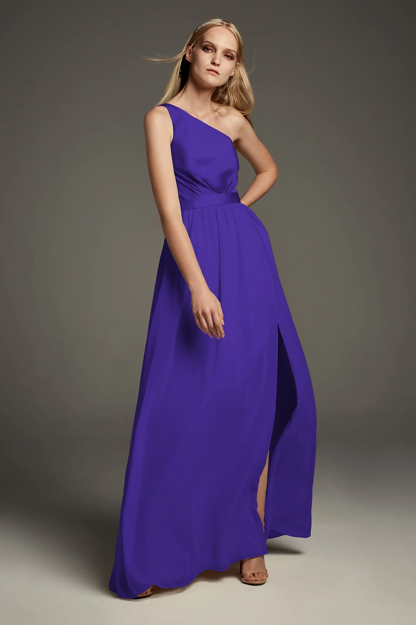 One-Shoulder Charmeuse Chiffon Bridesmaid Dress - Image 18