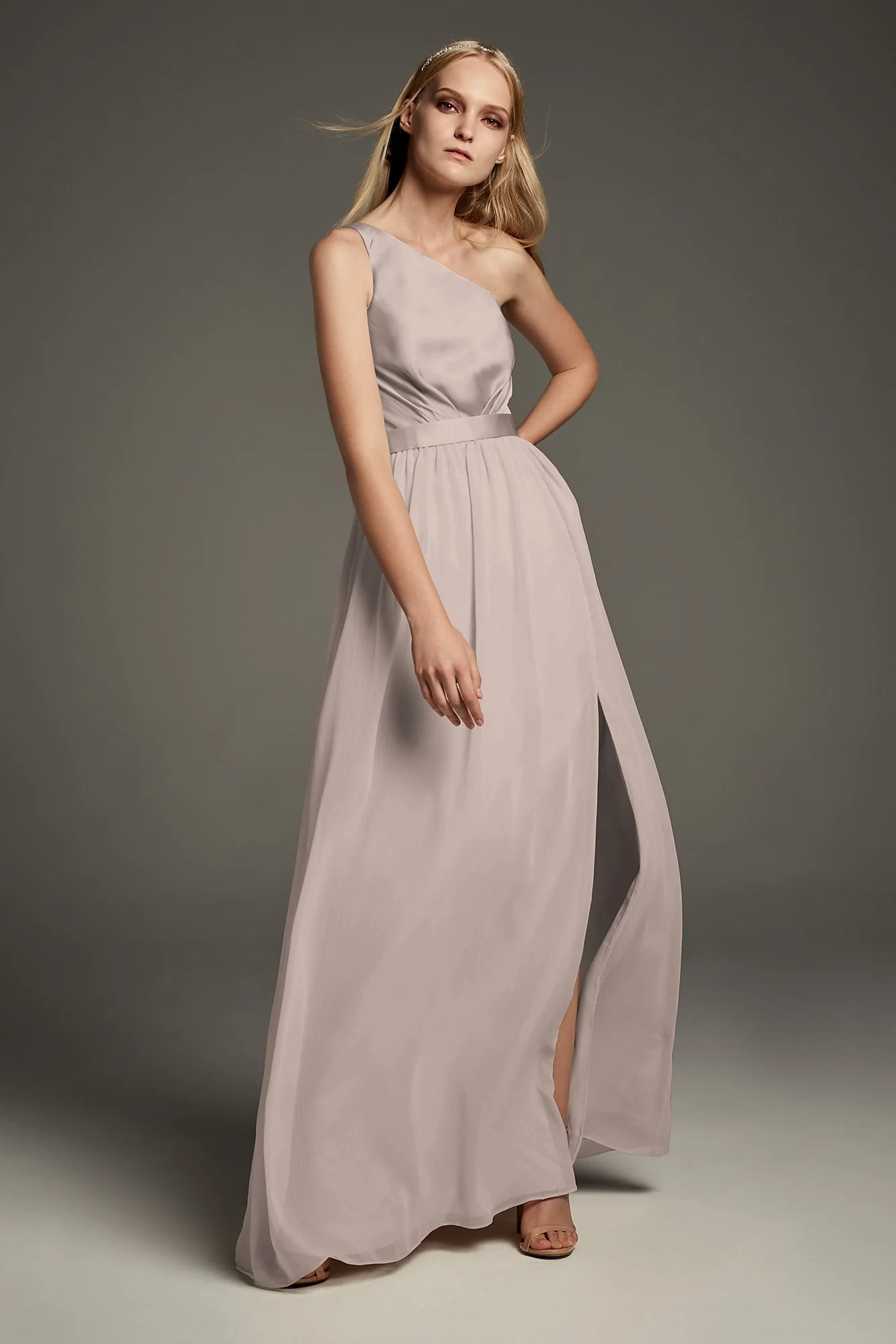 One-Shoulder Charmeuse Chiffon Bridesmaid Dress - Image 3